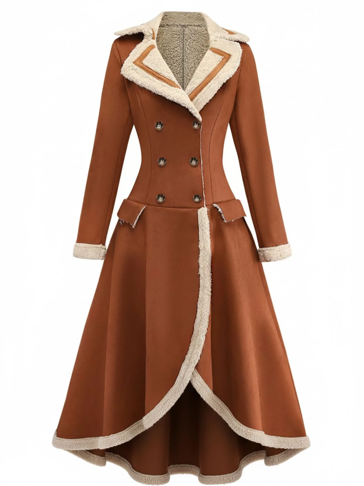 Brown 1940s Double-Breasted Lapel Western Style Coat - Image 2