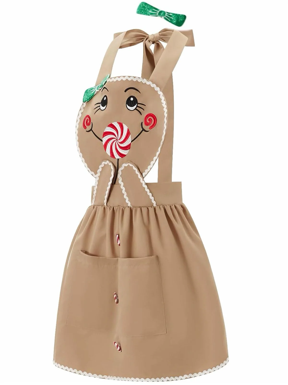 Brown 1940s Gingerbread Cookie Lollipop Bow Apron Dress - Image 2