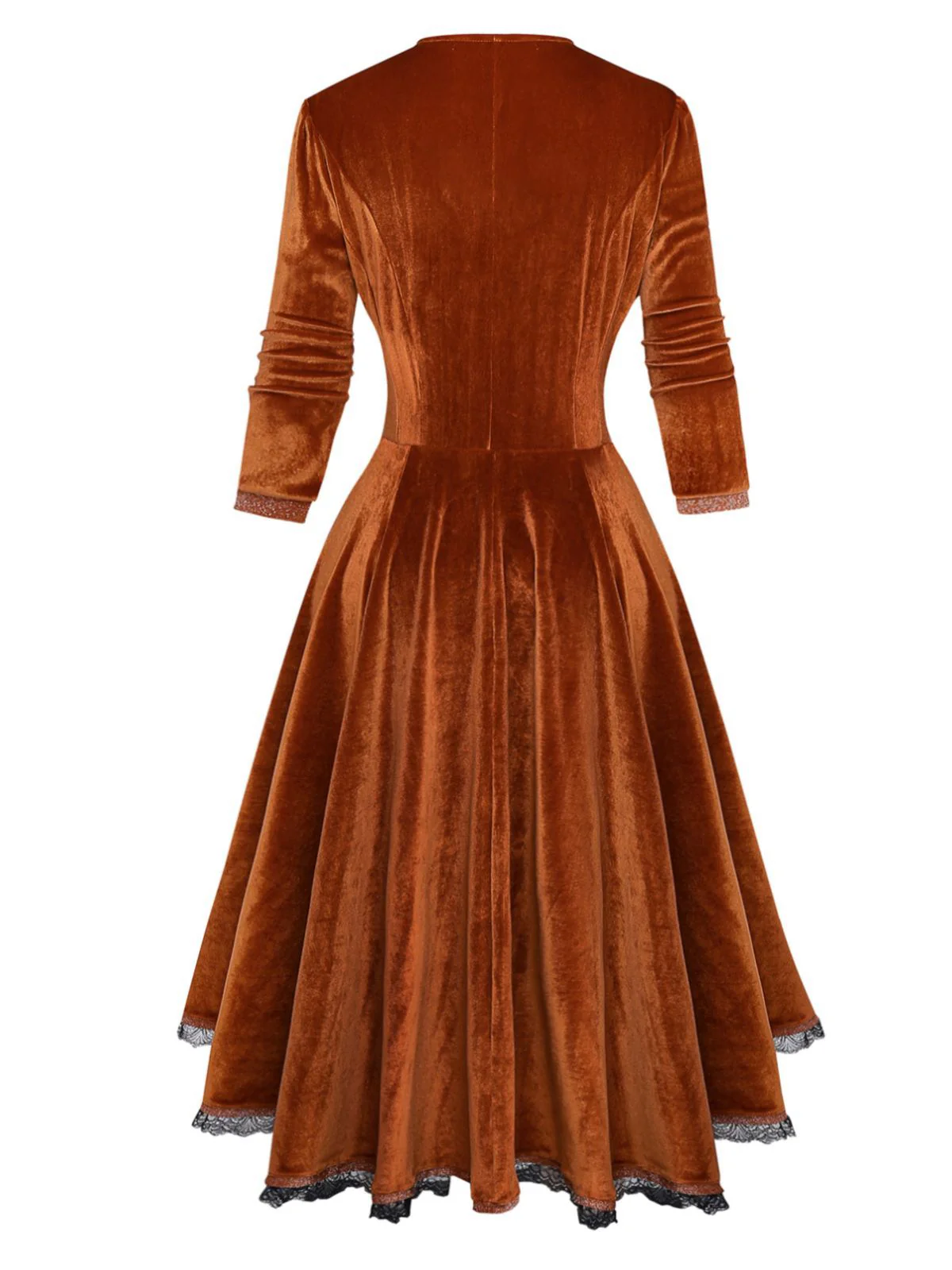 Brown 1940s Lapel Velvet Mock Two-Piece Solid Dress - Image 2
