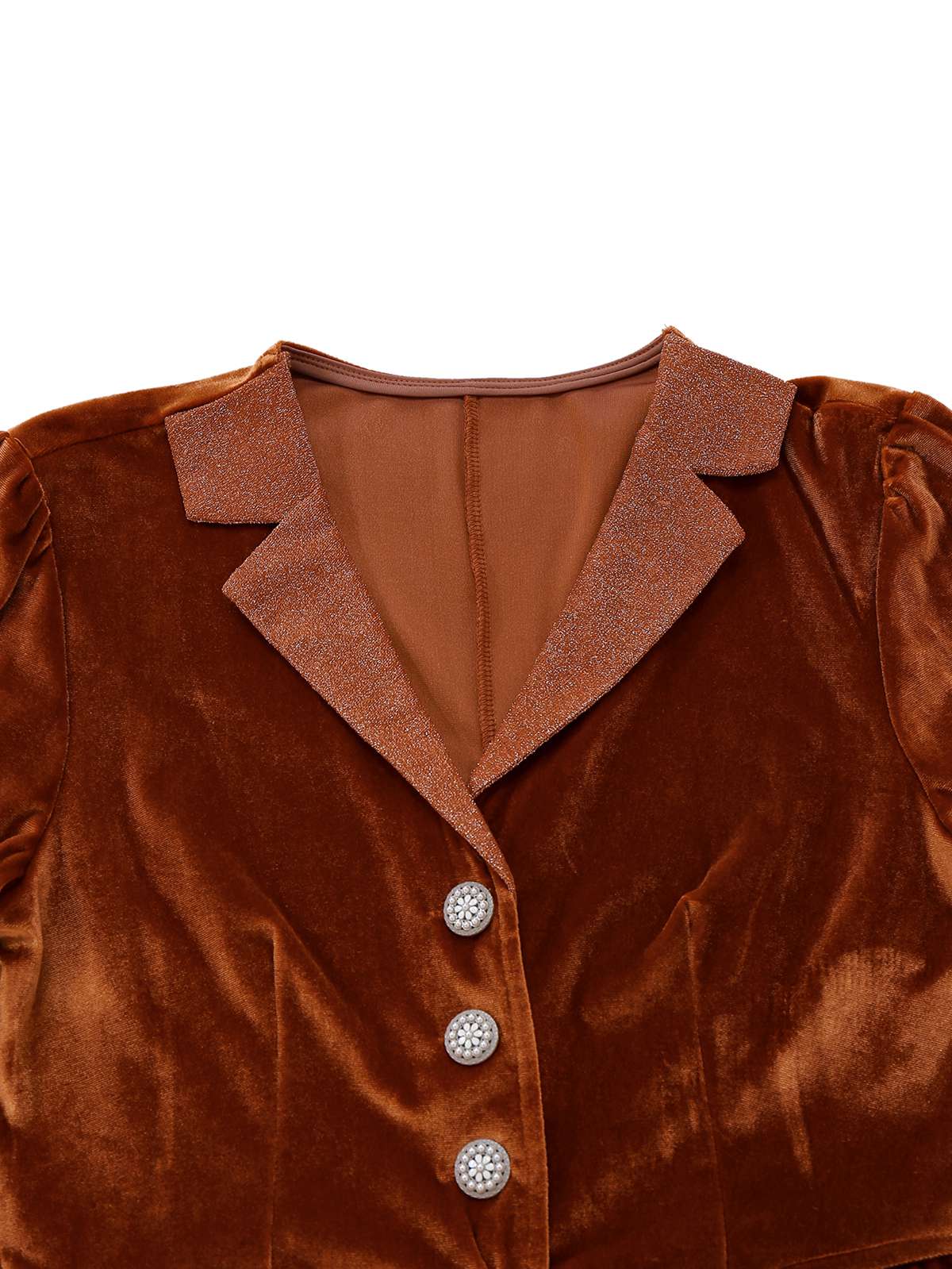 Brown 1940s Lapel Velvet Mock Two-Piece Solid Dress - Image 3