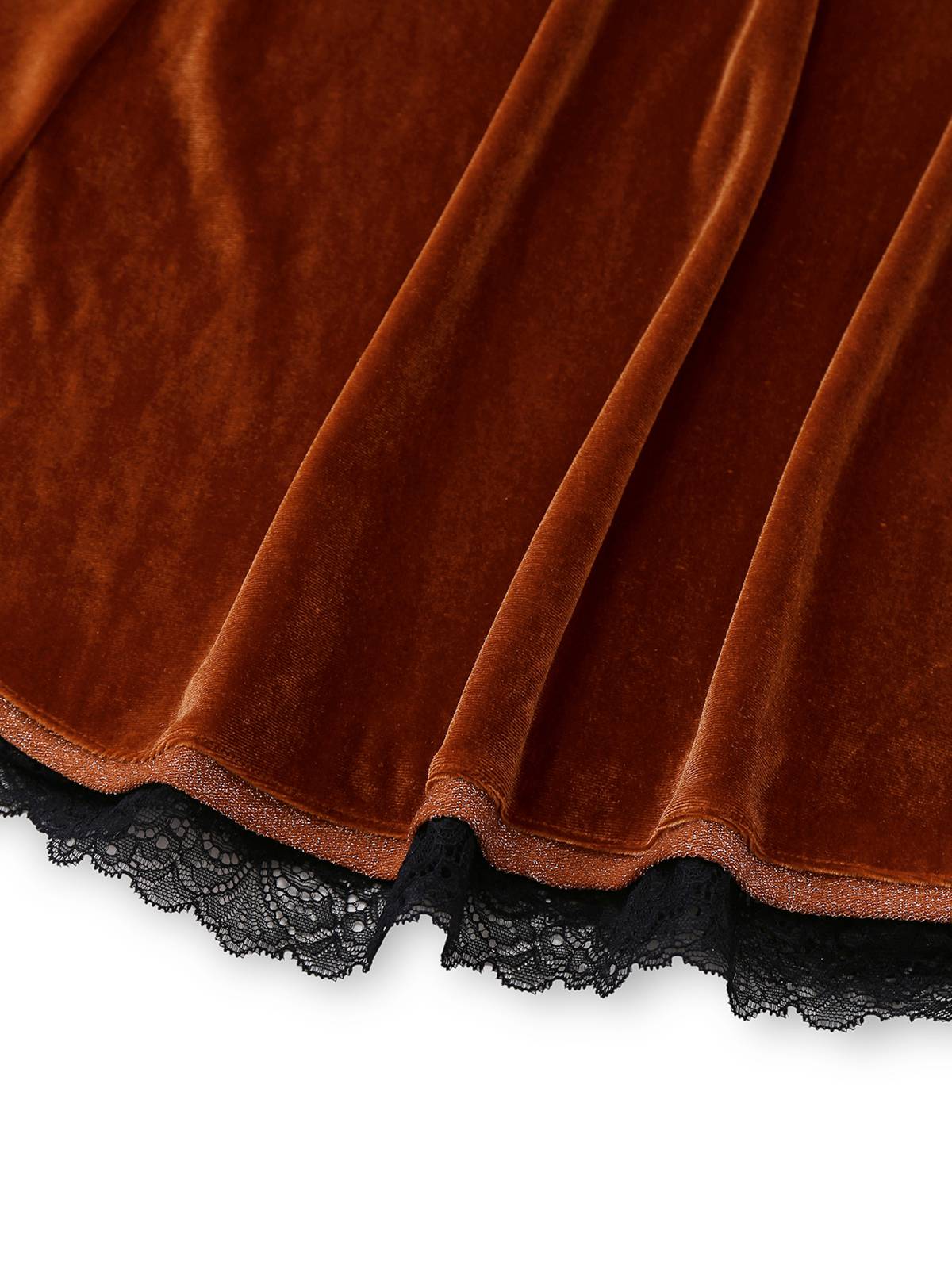 Brown 1940s Lapel Velvet Mock Two-Piece Solid Dress - Image 4