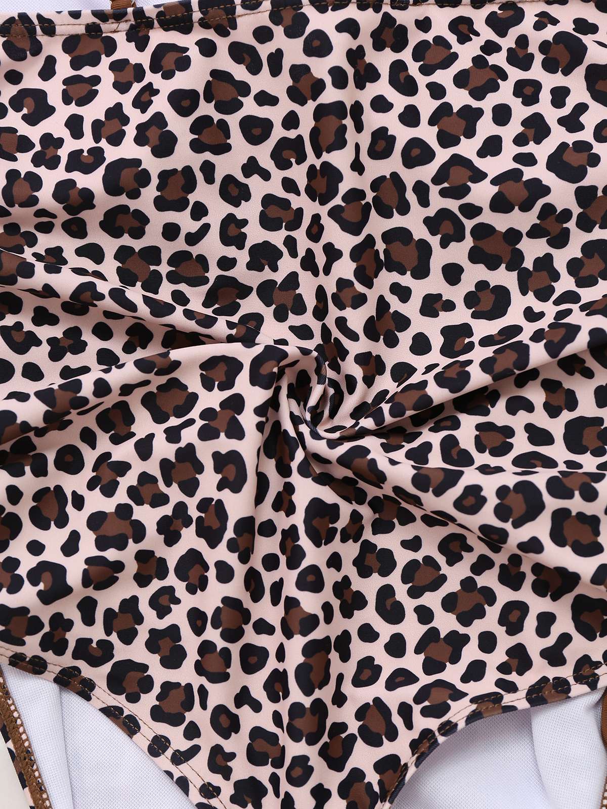 Brown 1940s Leopard Hollow Drawstring Swimsuit - Image 3