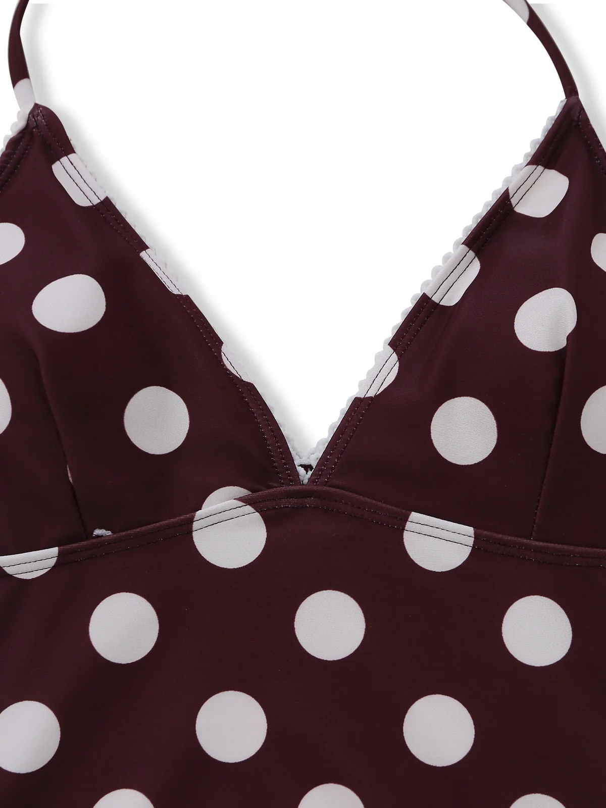Brown 1940s Polka Dot Deep-V Halter Tankini Set - Image 4