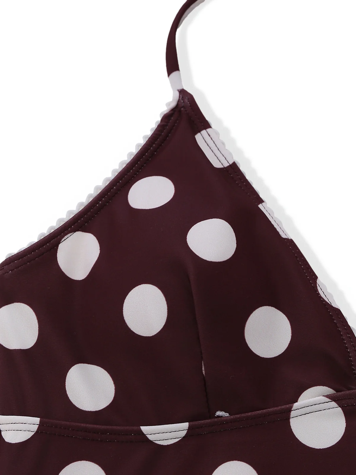 Brown 1940s Polka Dot Deep-V Halter Tankini Set - Image 5