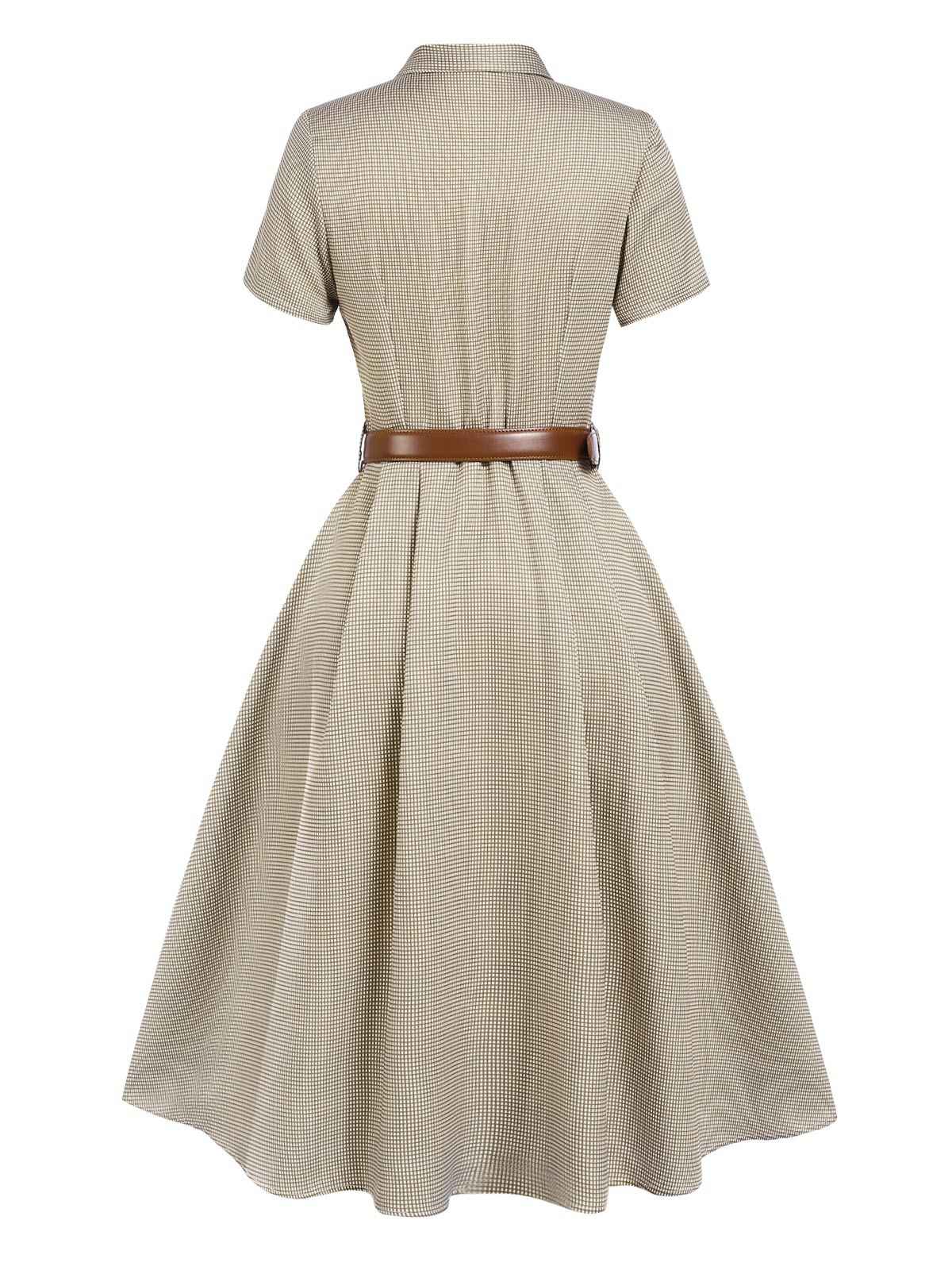 Brown 1940s Small Windowpane Plaid Dress - Image 5