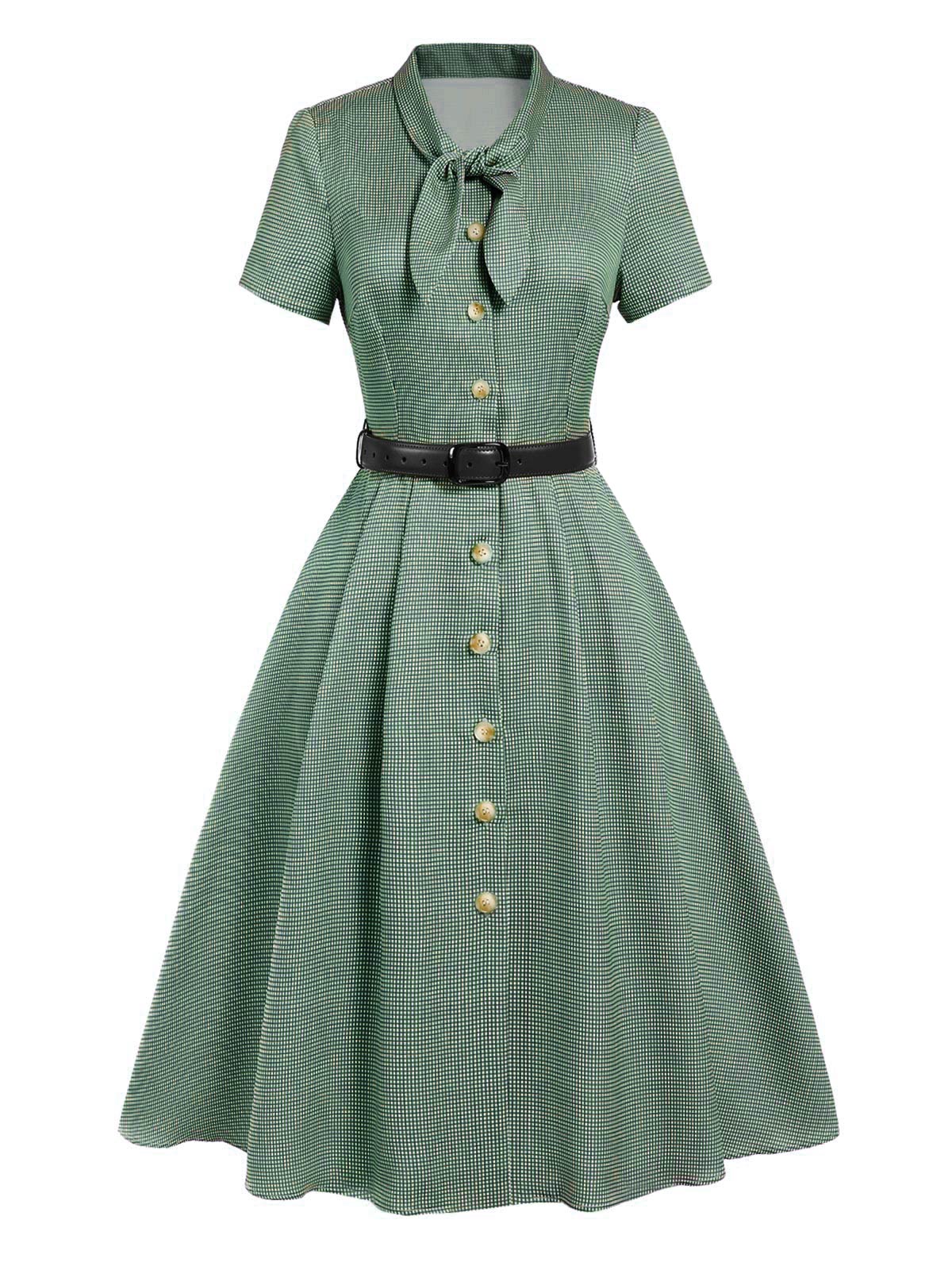 Brown 1940s Small Windowpane Plaid Dress - Image 8