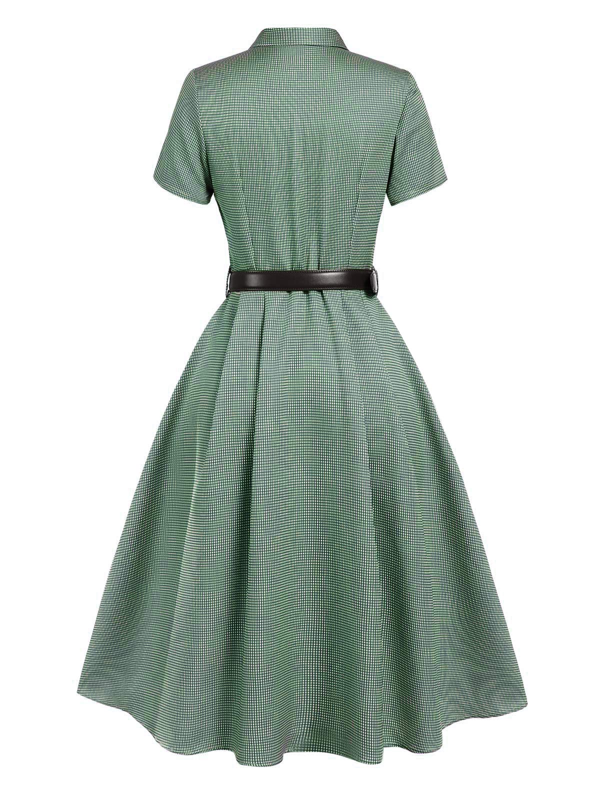 Brown 1940s Small Windowpane Plaid Dress - Image 9