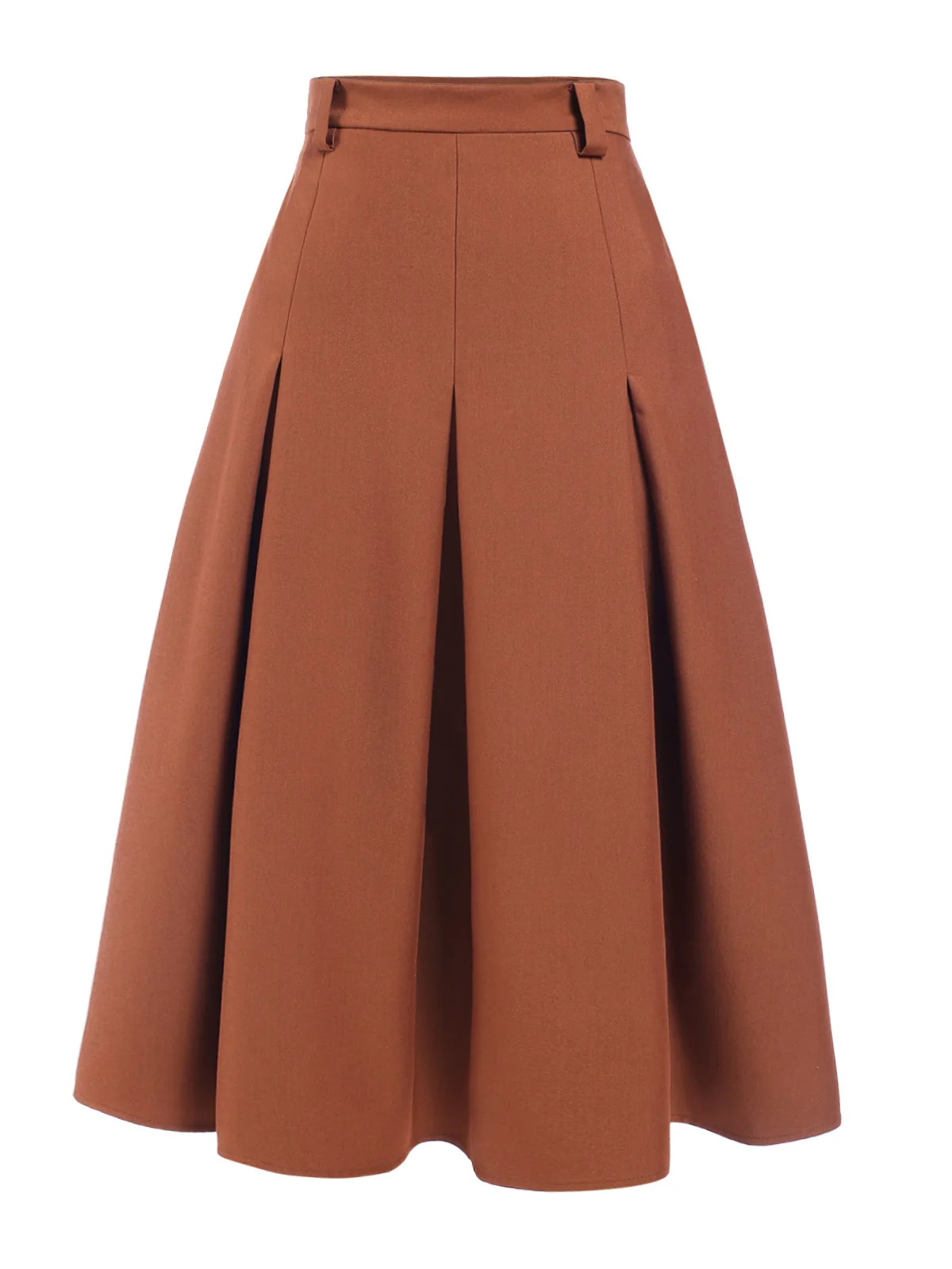 Brown 1940s Solid A-Line Pleated Skirt - Image 2