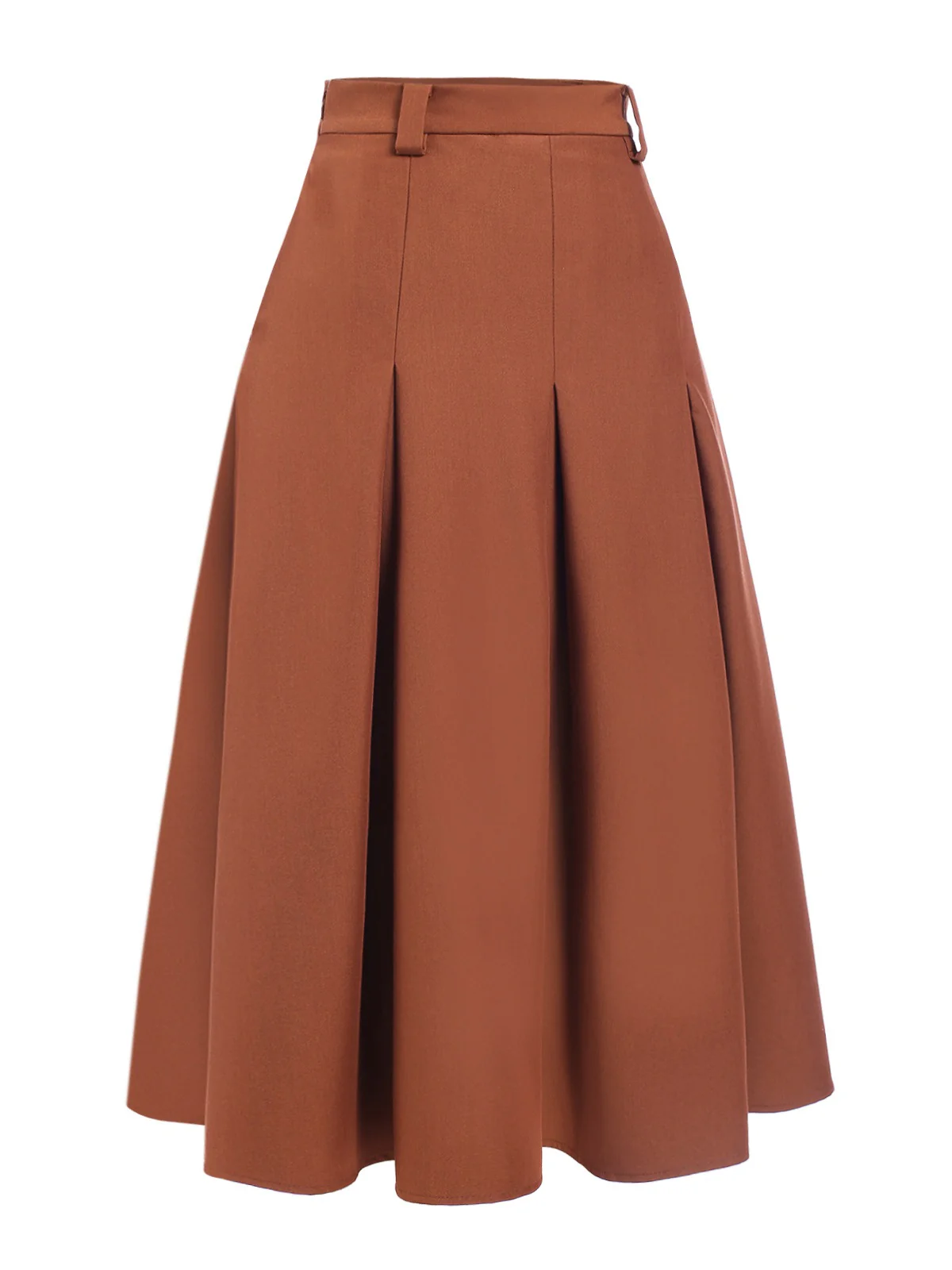 Brown 1940s Solid A-Line Pleated Skirt - Image 3