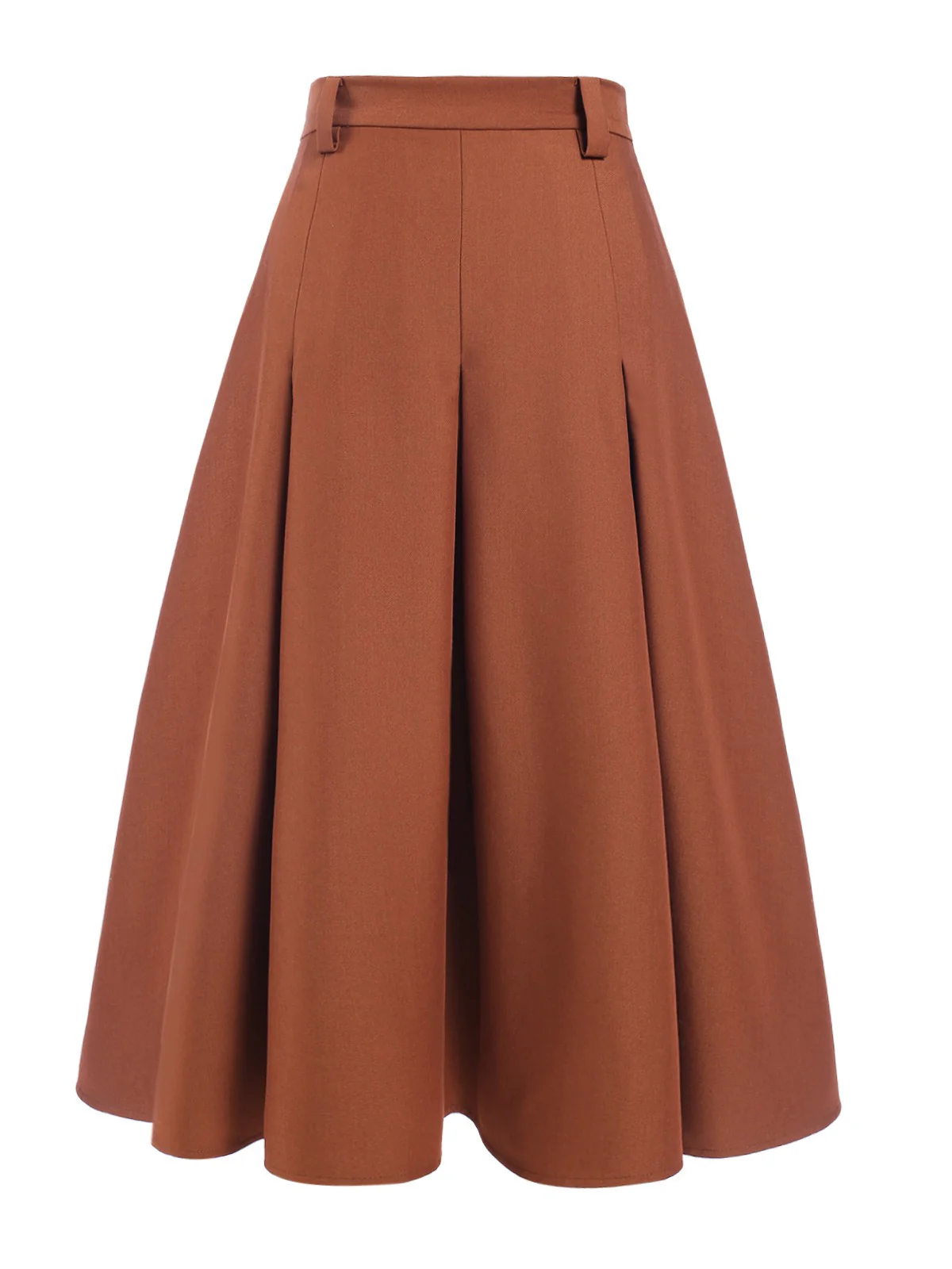 Brown 1940s Solid A-Line Pleated Skirt - Image 4