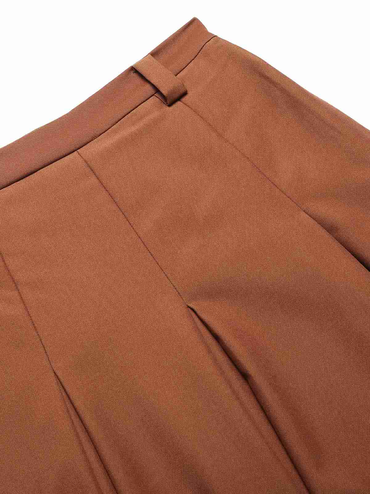 Brown 1940s Solid A-Line Pleated Skirt - Image 5
