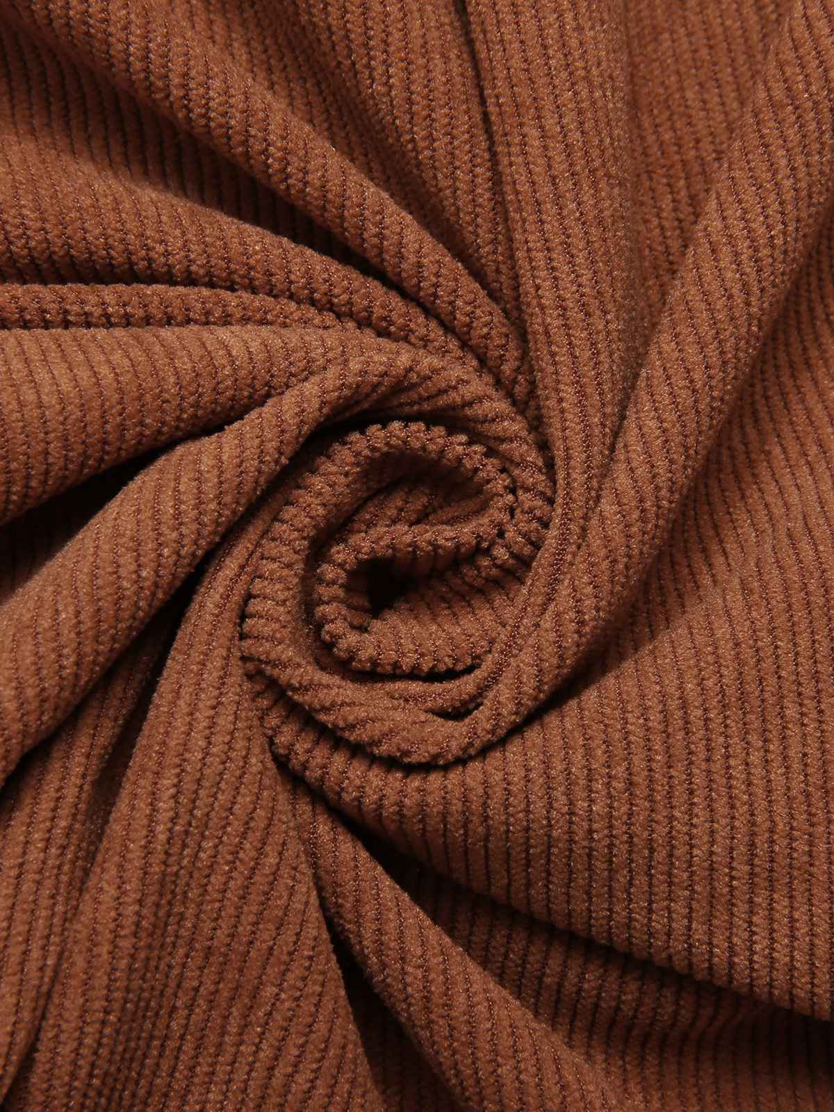 Brown 1940s Solid Lapel Belted Corduroy Dress - Image 4