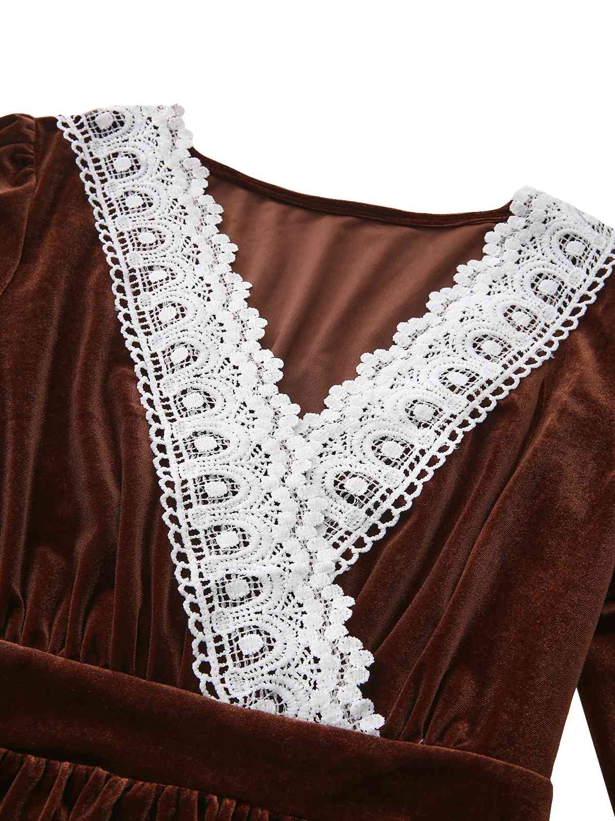 Brown 1940s Solid Lace Patchwork Velvet Dress - Image 4