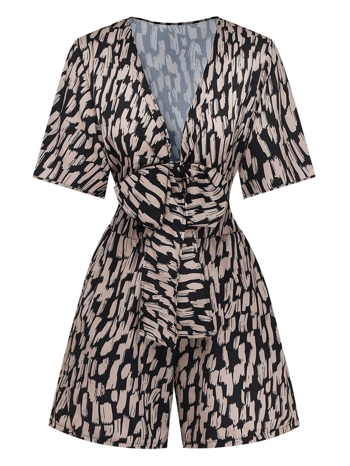 Brown 1940s V-Neck Leopard Satin Bind Romper - Image 2