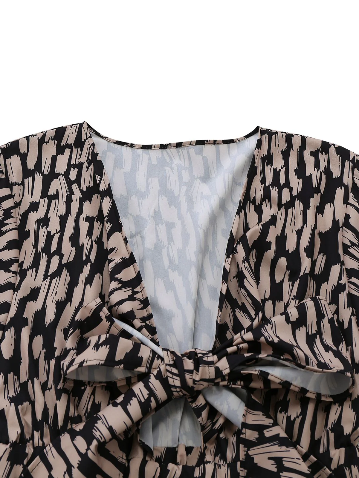 Brown 1940s V-Neck Leopard Satin Bind Romper - Image 4