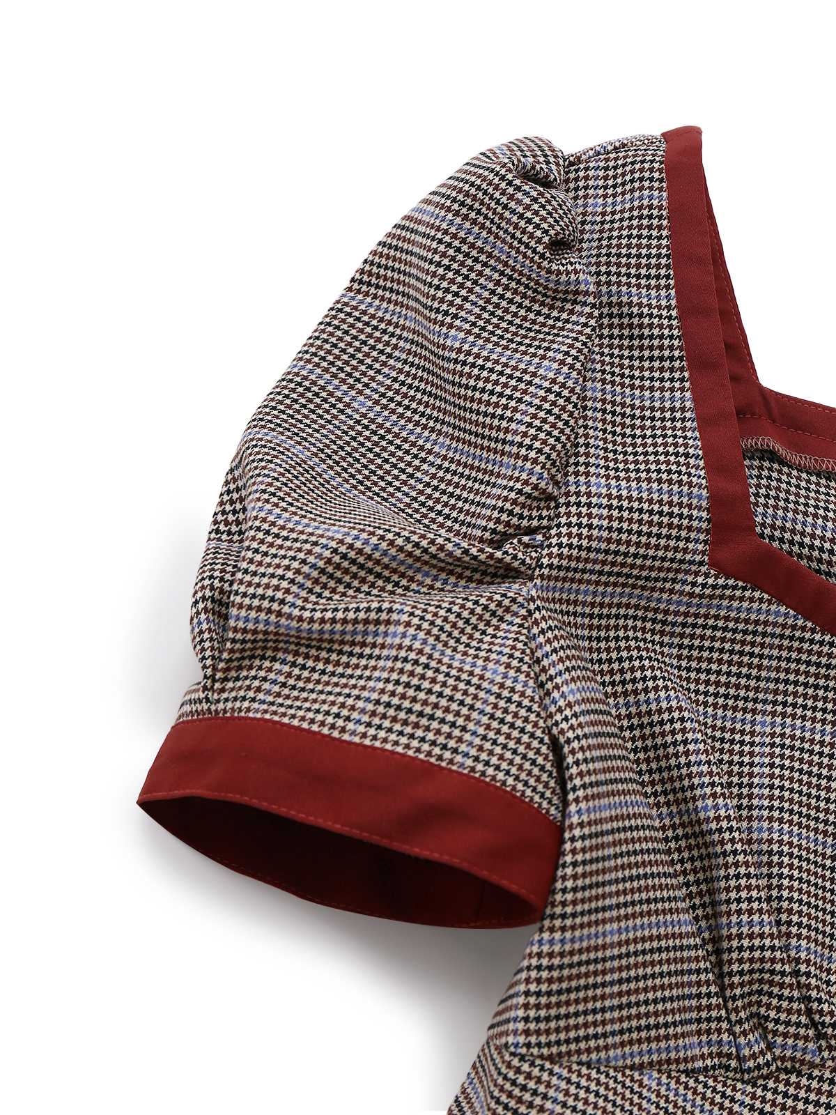 [Pre-Sale] Brown 1950s Bow Houndstooth Pleated Dress - Image 7