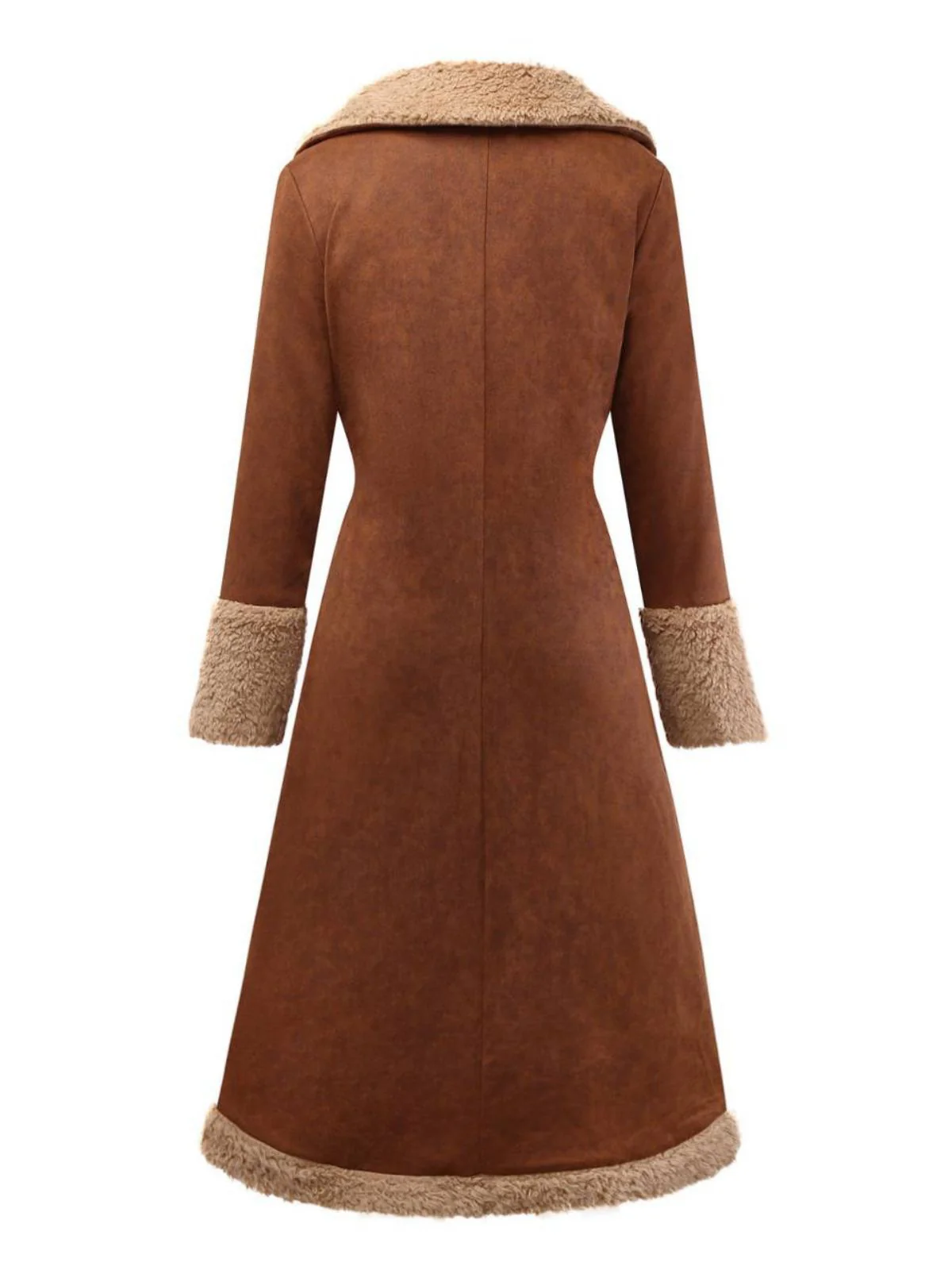 Brown 1950s Faux Suede Notched Collar Button Trench Coat - Image 2