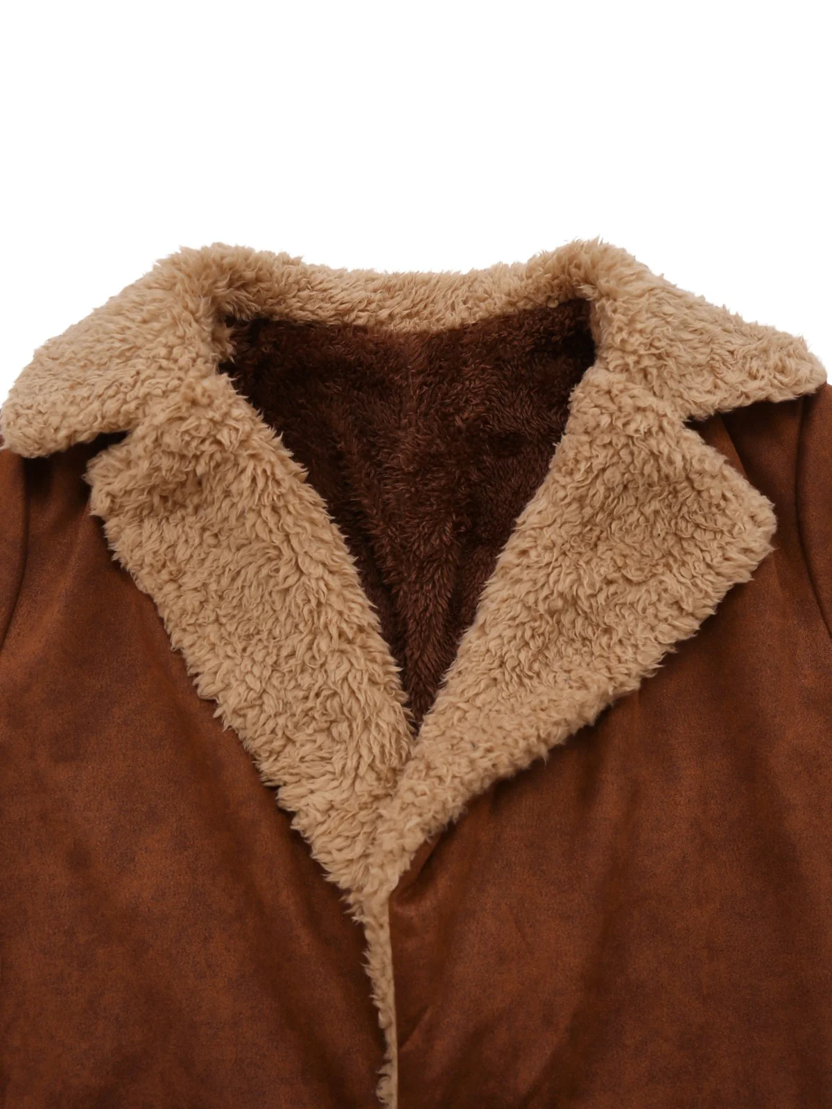 Brown 1950s Faux Suede Notched Collar Button Trench Coat - Image 3
