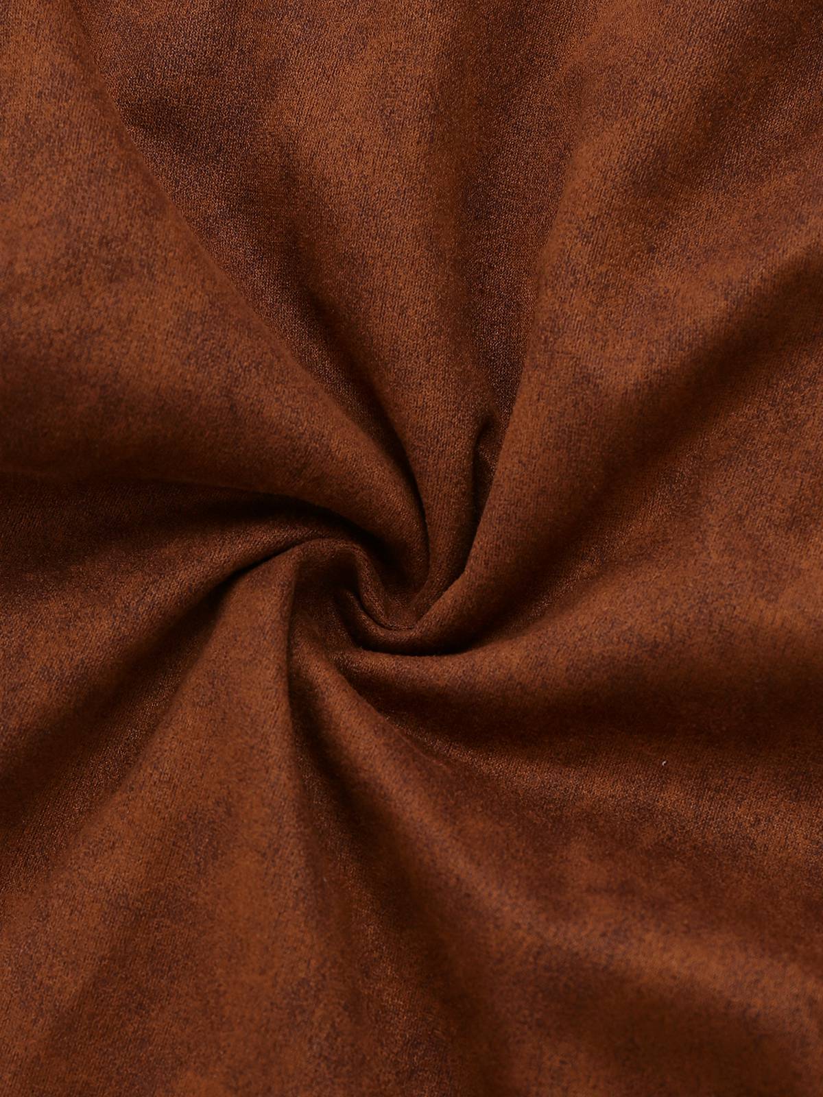 Brown 1950s Faux Suede Notched Collar Button Trench Coat - Image 7