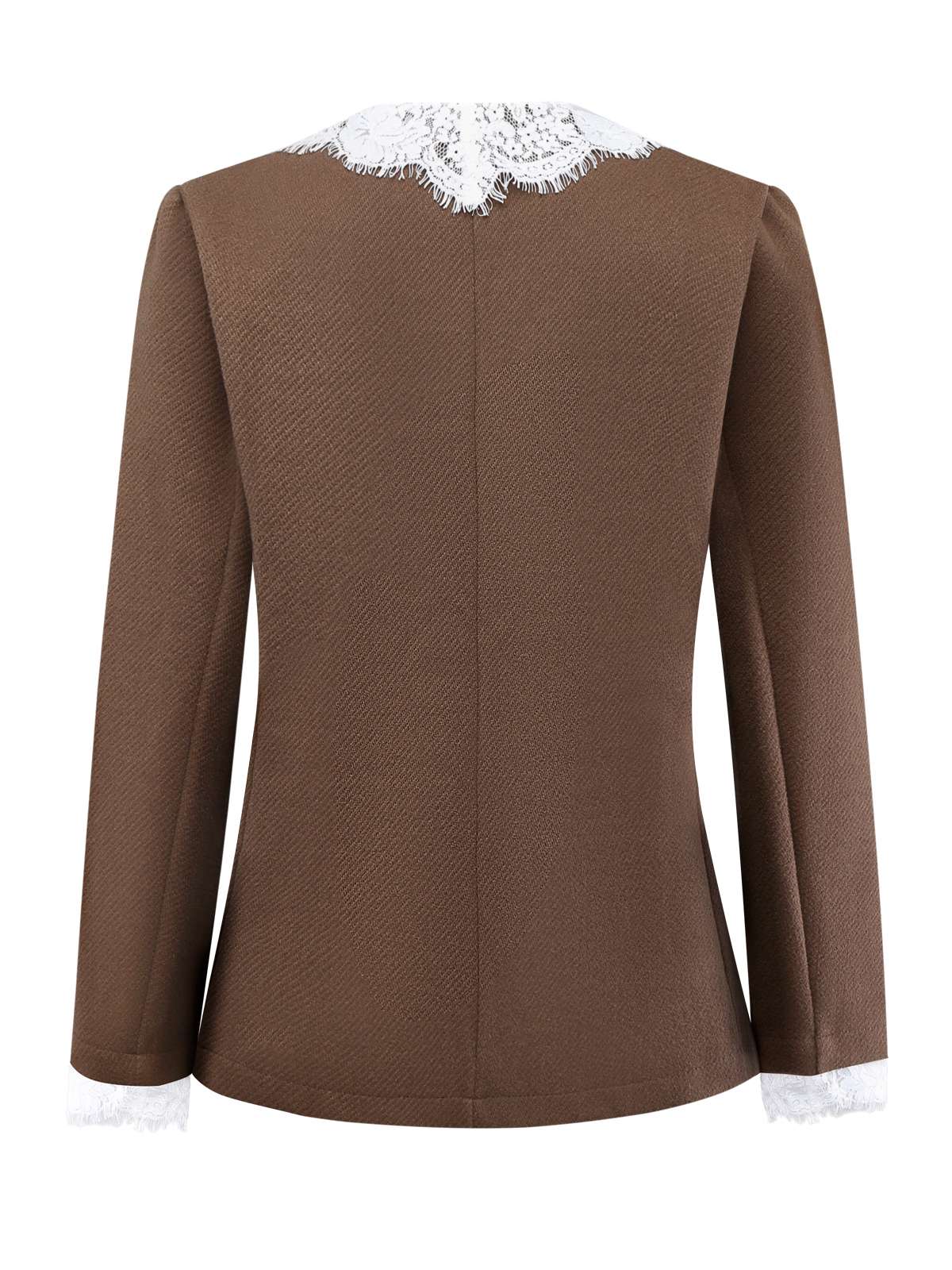 Brown 1950s Lace Patchwork Long Sleeve Button Jacket - Image 2