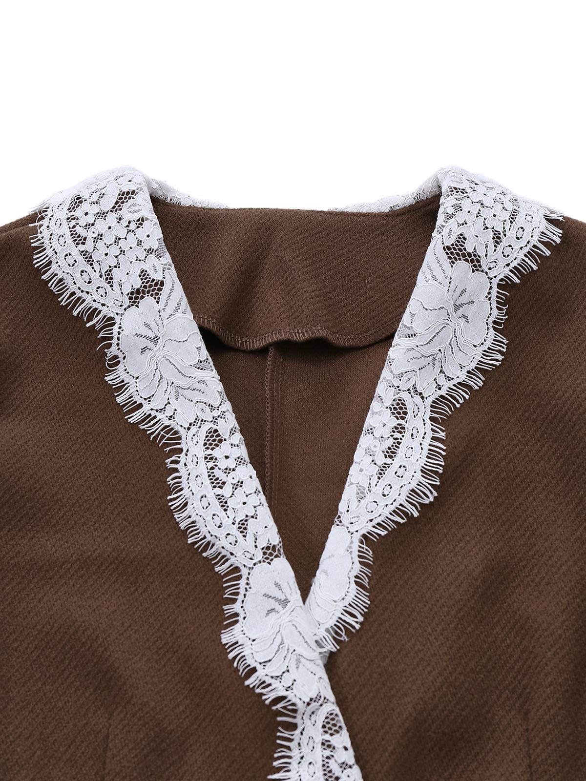 Brown 1950s Lace Patchwork Long Sleeve Button Jacket - Image 3