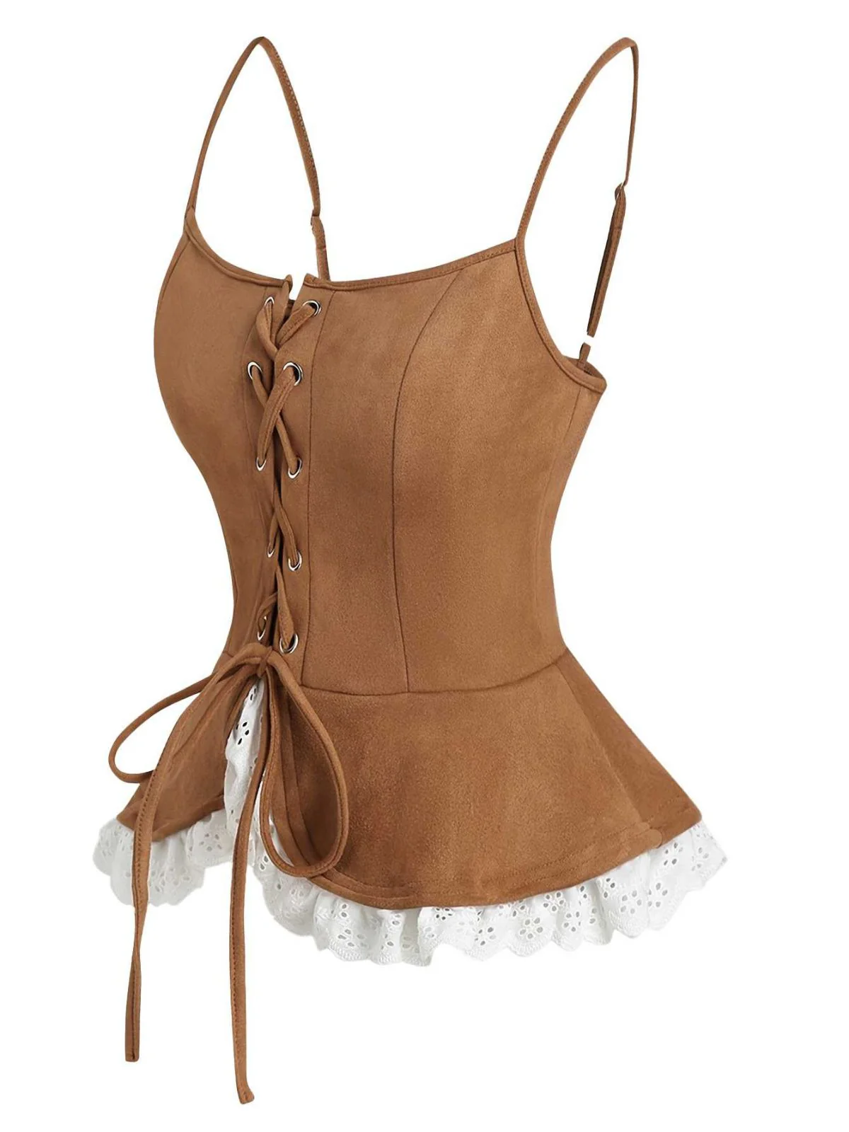 Brown 1950s Lace-up Suede Lace Corset Top - Image 2