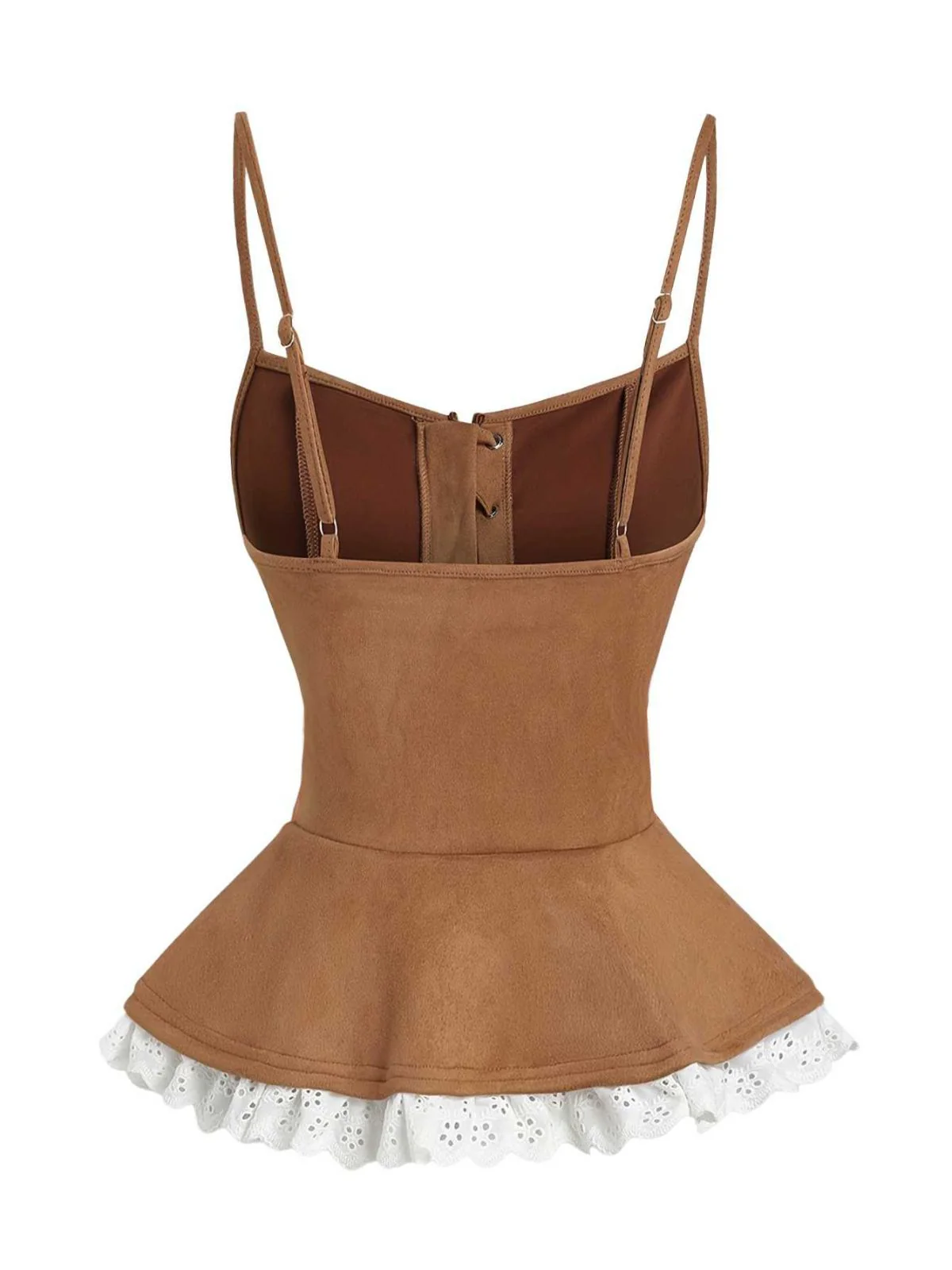 Brown 1950s Lace-up Suede Lace Corset Top - Image 3