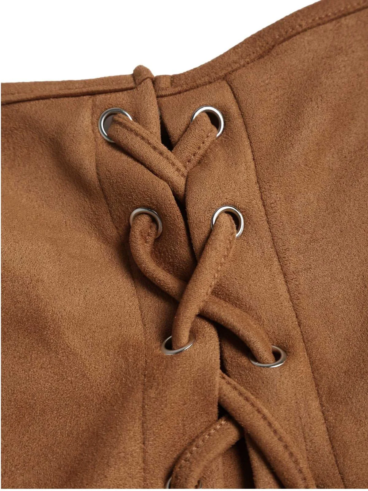Brown 1950s Lace-up Suede Lace Corset Top - Image 4