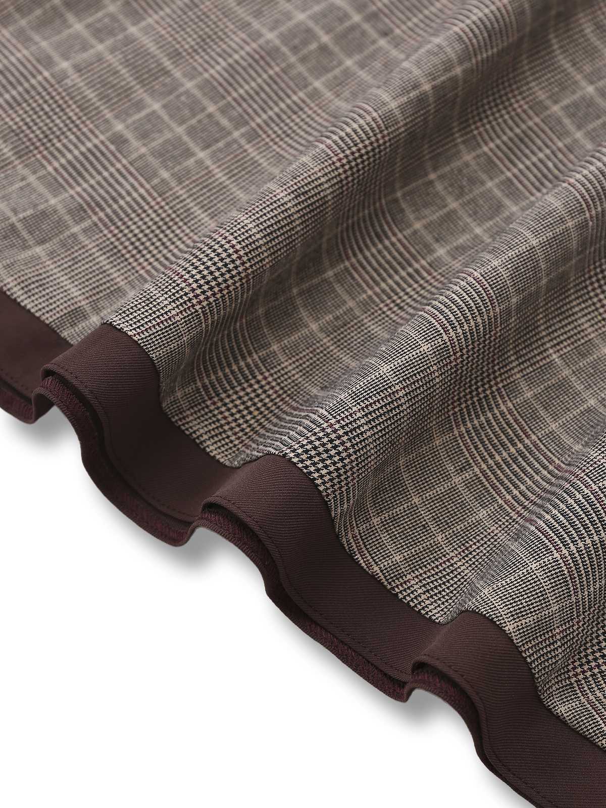 Brown 1950s Lapel Plaid Bow Dress - Image 7