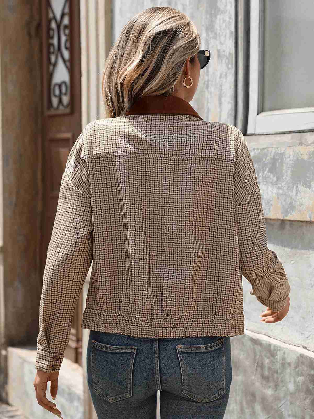 Brown 1950s Lapel Plaid Zipper Jacket - Image 4