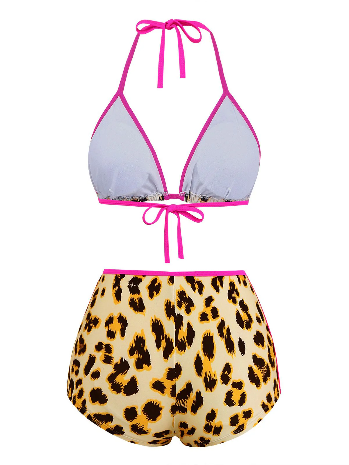 Brown 1950s Leopard Halter Colorblock Tankini Set - Image 3
