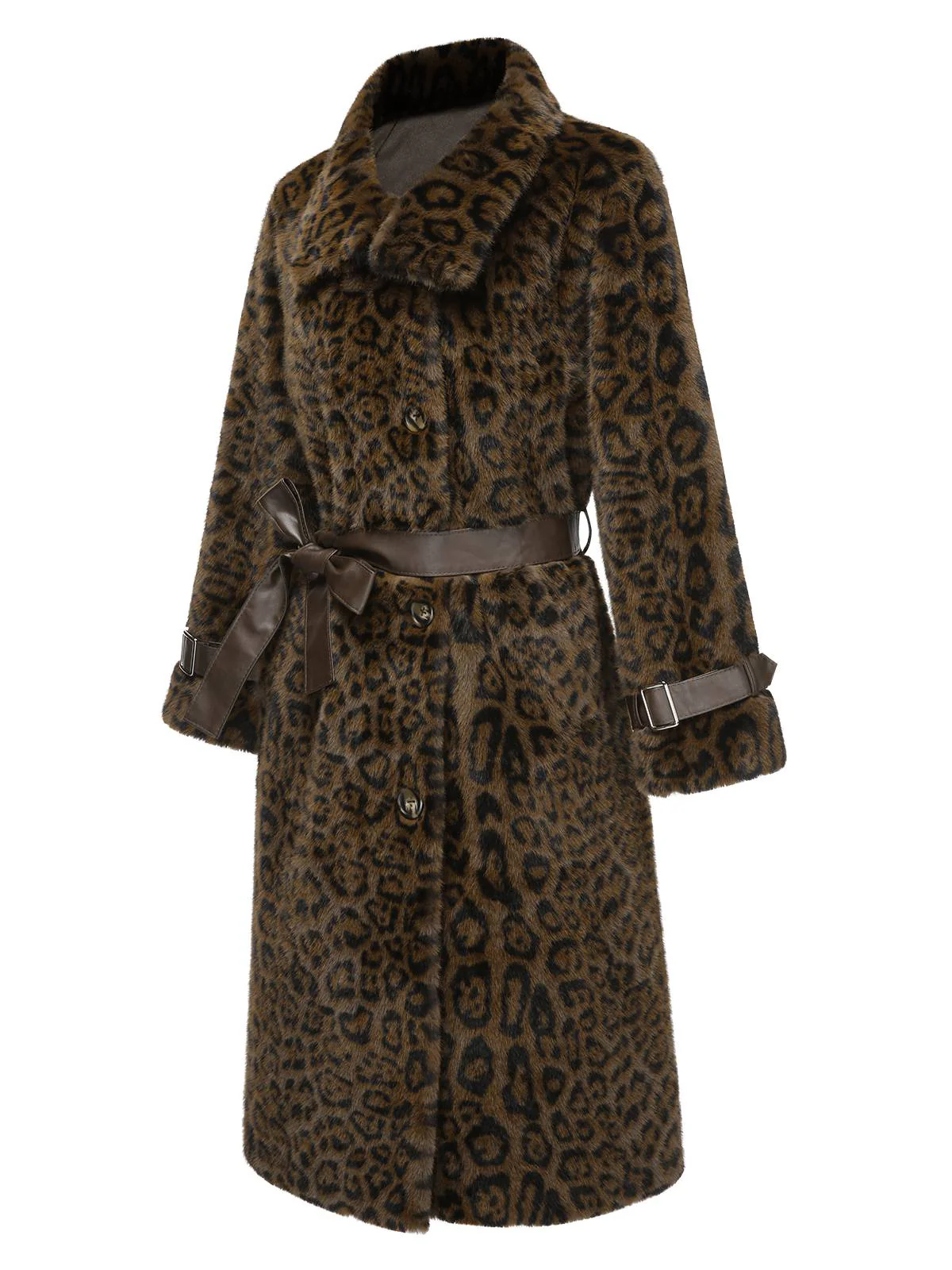 Brown 1950s Leopard Lapel Faux Fur Coat - Image 3