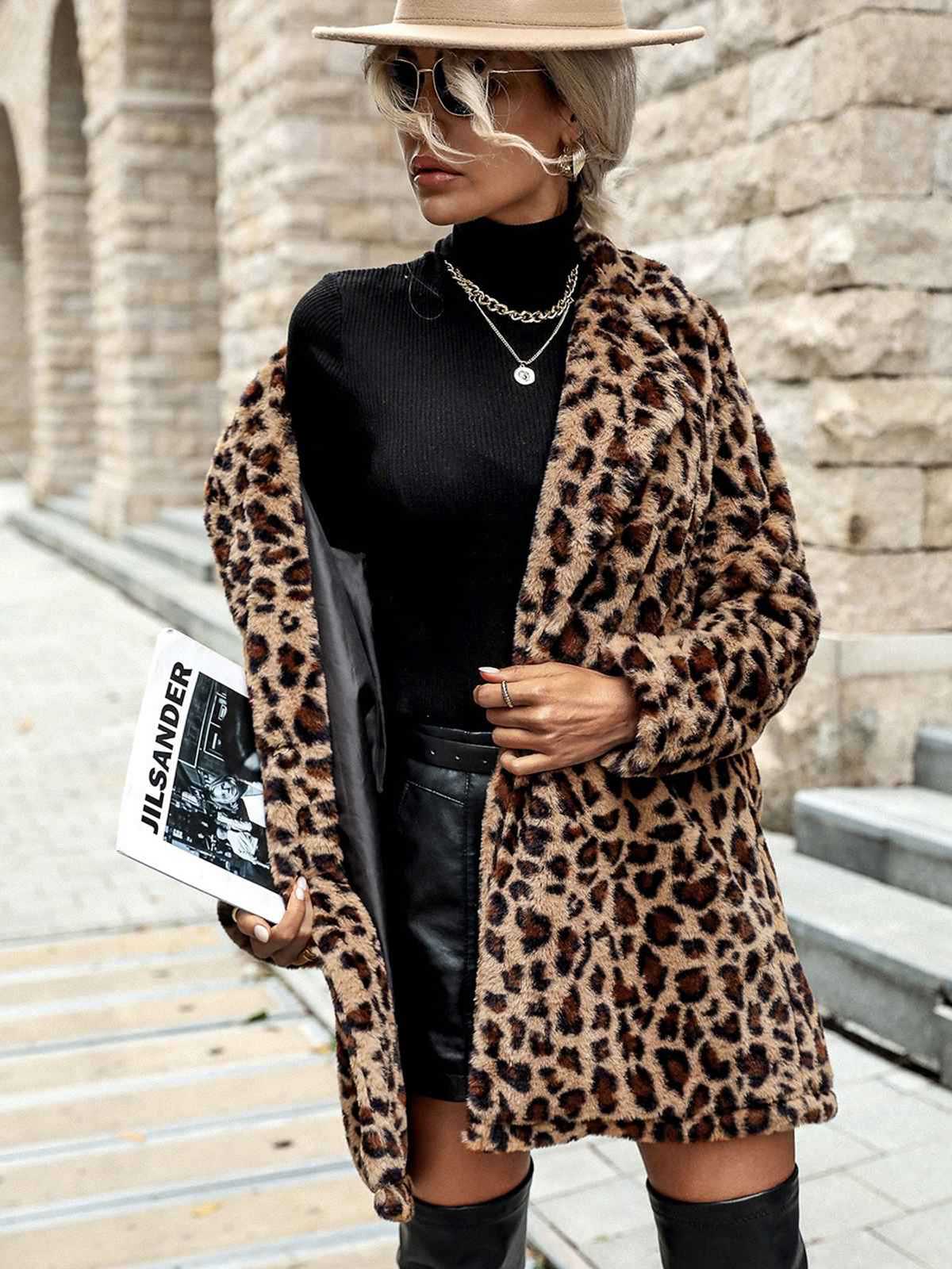 Brown 1950s Leopard Lapel Faux-Wool Coat - Image 2