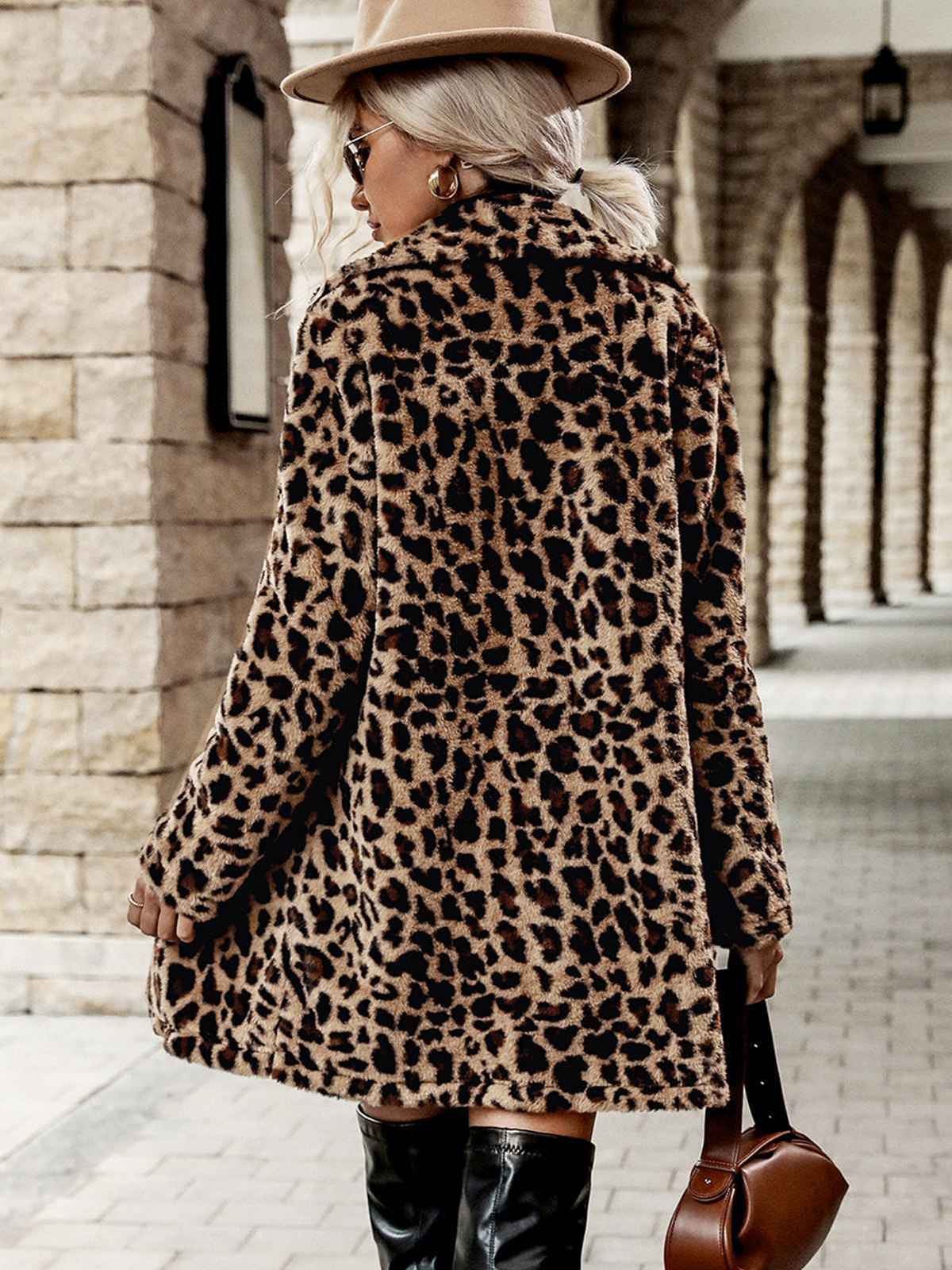 Brown 1950s Leopard Lapel Faux-Wool Coat - Image 3