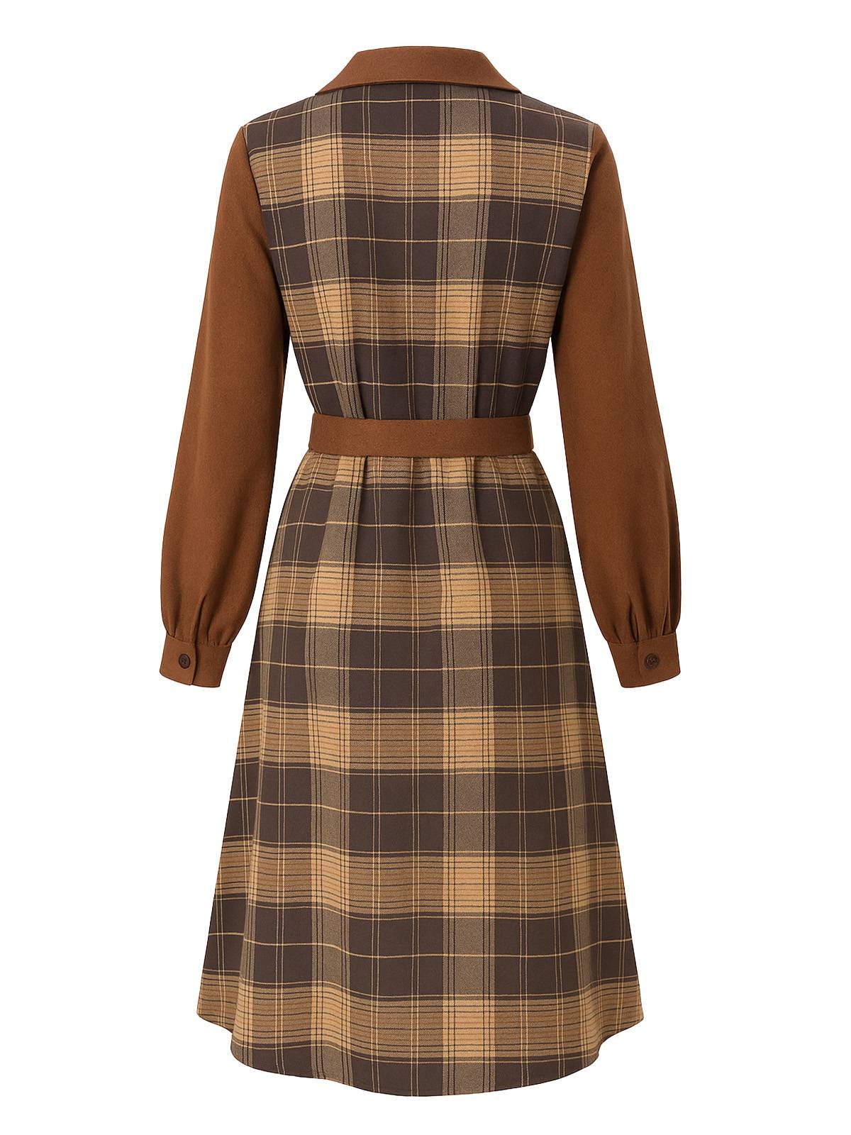 Brown 1950s Plaid Corduroy Shirt Collar Dress - Image 3