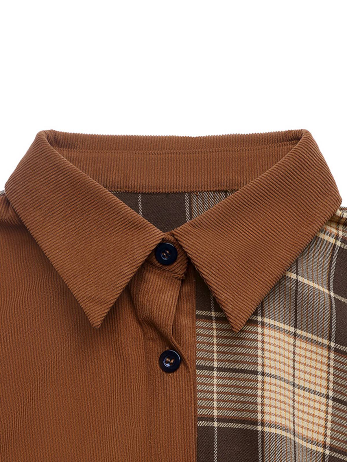 Brown 1950s Plaid Corduroy Shirt Collar Dress - Image 4