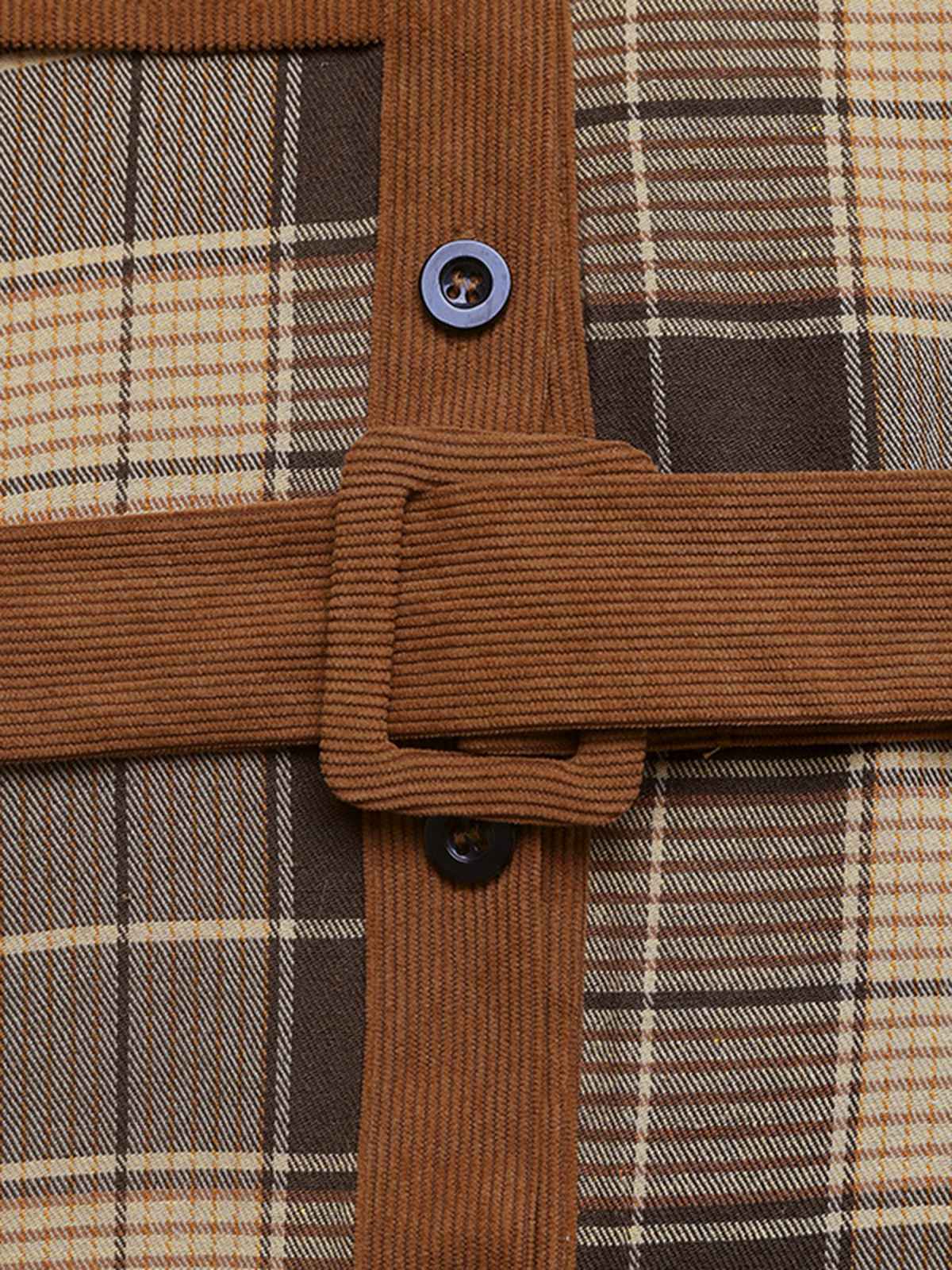 Brown 1950s Plaid Corduroy Shirt Collar Dress - Image 5