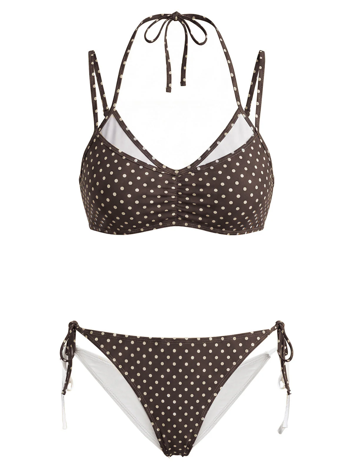 [Pre-Sale] Brown 1950s Polka Dot Halter Bikini Set - Image 2