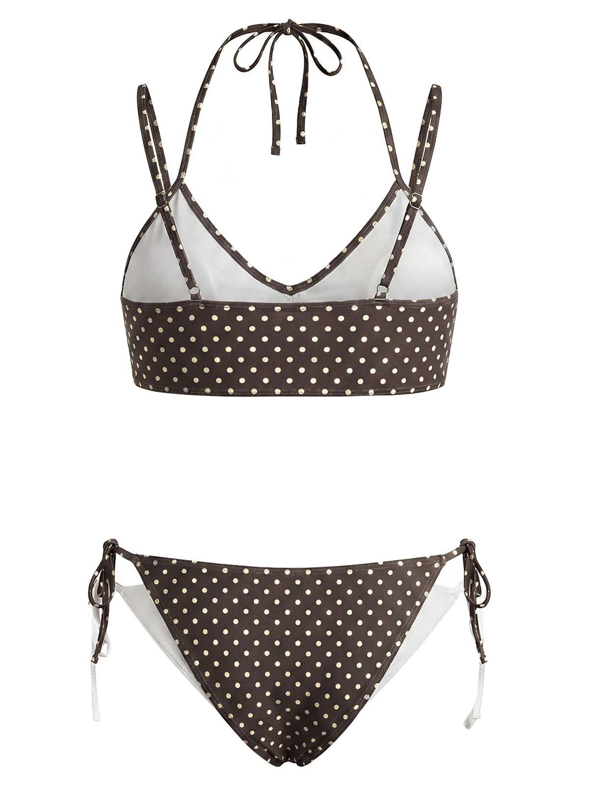 [Pre-Sale] Brown 1950s Polka Dot Halter Bikini Set - Image 3