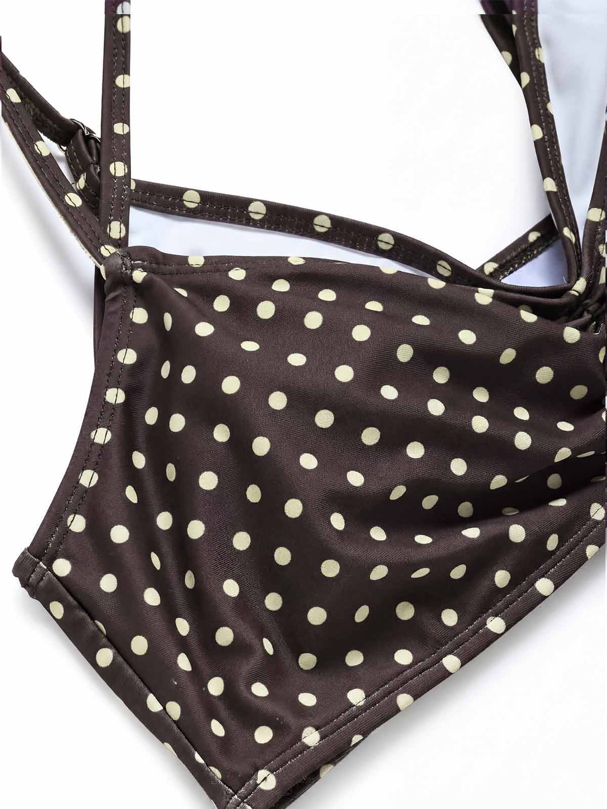 [Pre-Sale] Brown 1950s Polka Dot Halter Bikini Set - Image 7