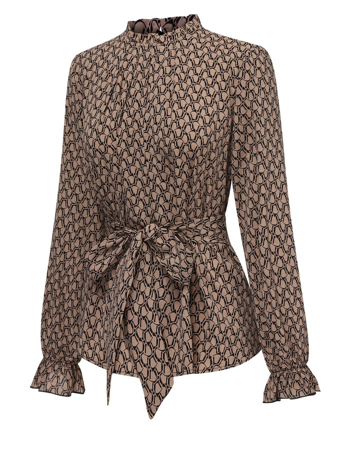 Brown 1950s Ruffles Tie Waist Blouse - Image 2