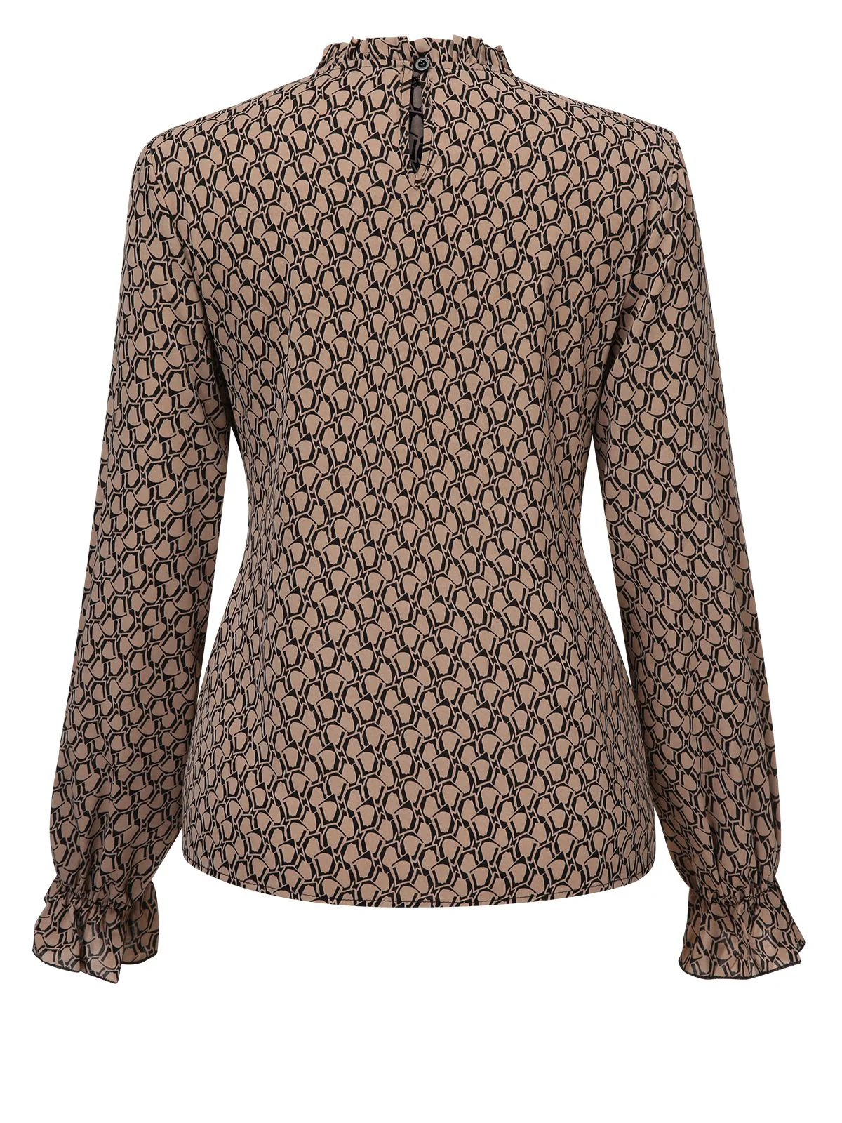Brown 1950s Ruffles Tie Waist Blouse - Image 3