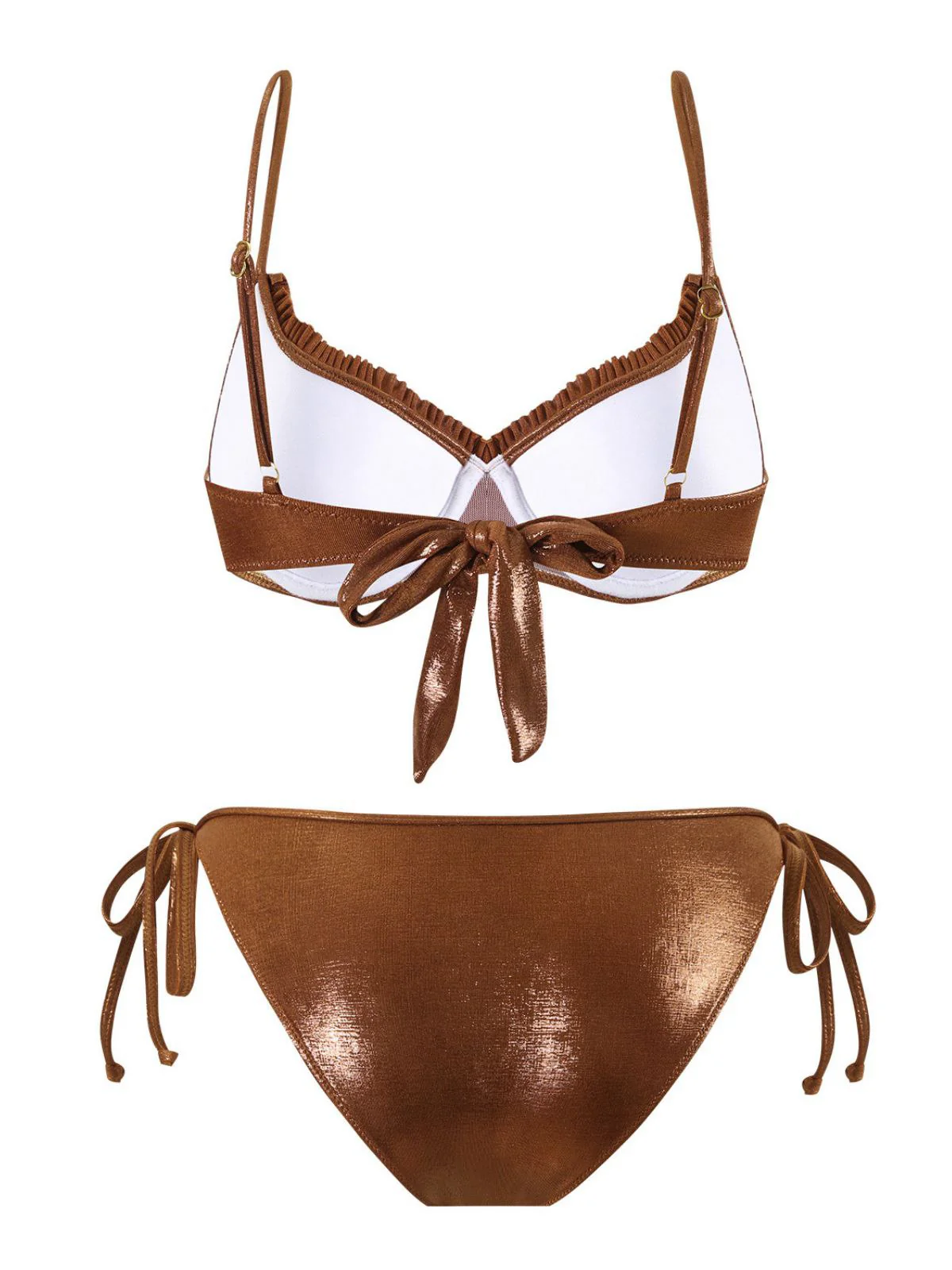 Brown 1950s Shiny Rhinestones Headed Ruffle Bikini Set - Image 2