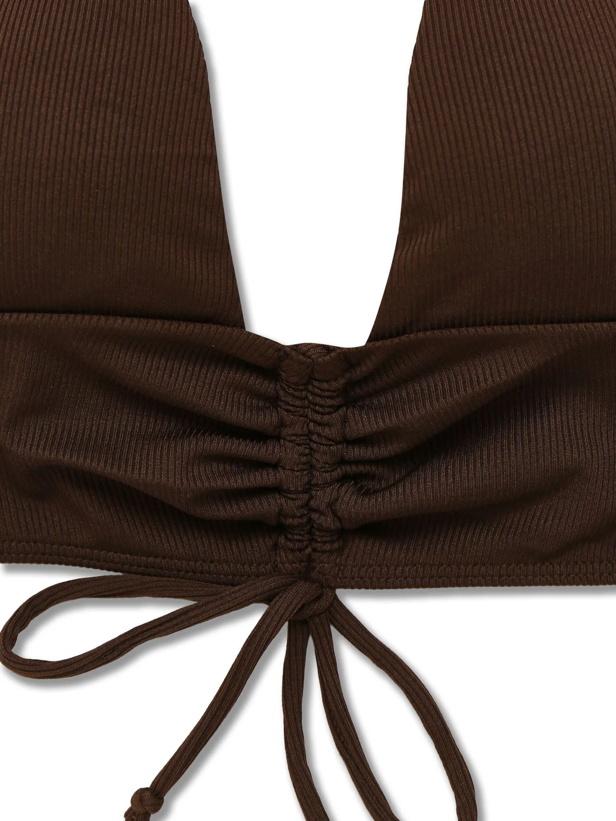 Brown 1950s Solid Deep V-Neck Halter Bikini Set - Image 3