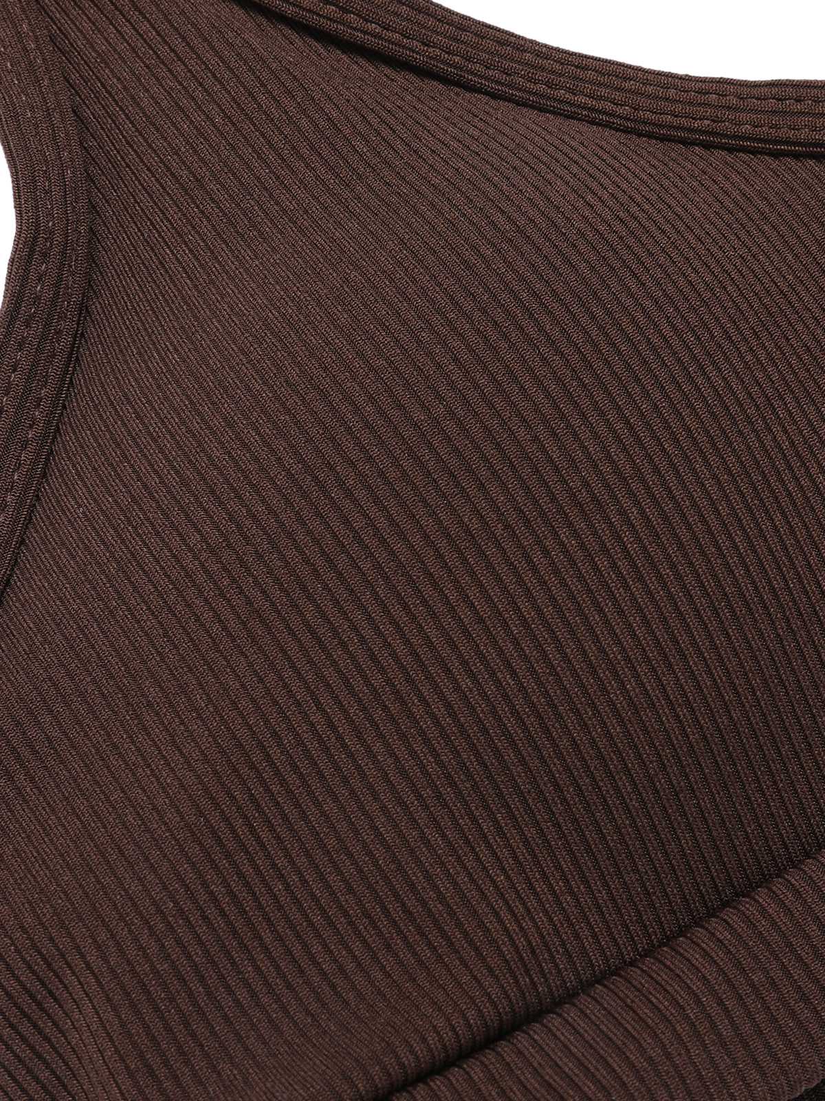 Brown 1950s Spaghetti Strap Solid Swimsuit - Image 4