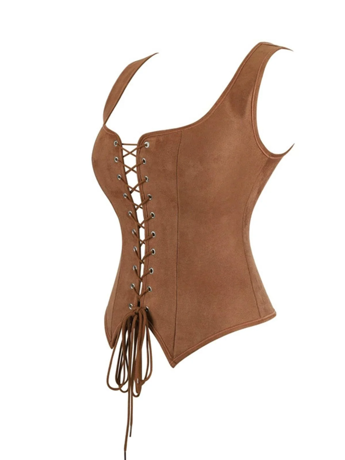 Brown 1950s Suede Lace-Up Corset Vest - Image 2