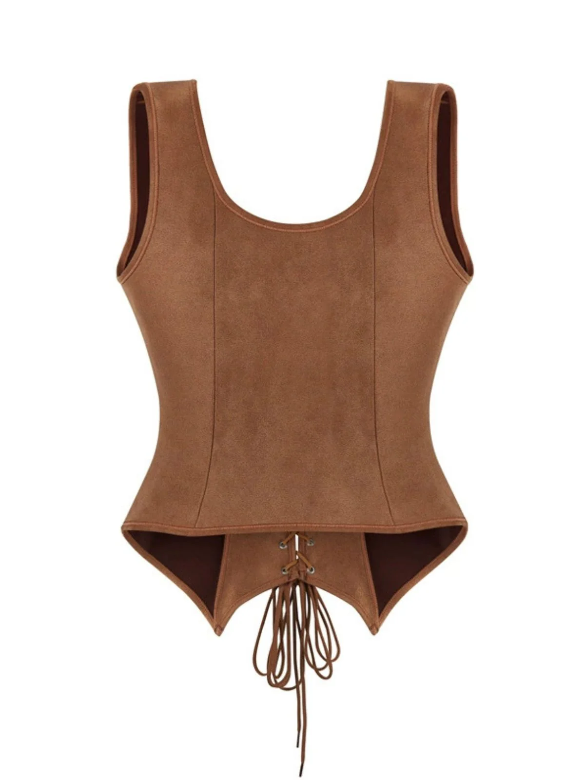 Brown 1950s Suede Lace-Up Corset Vest - Image 3