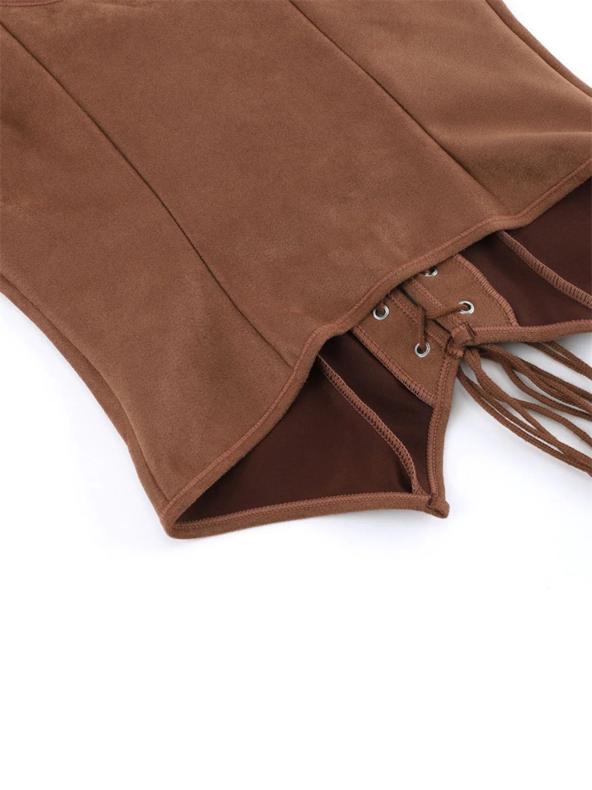 Brown 1950s Suede Lace-Up Corset Vest - Image 5