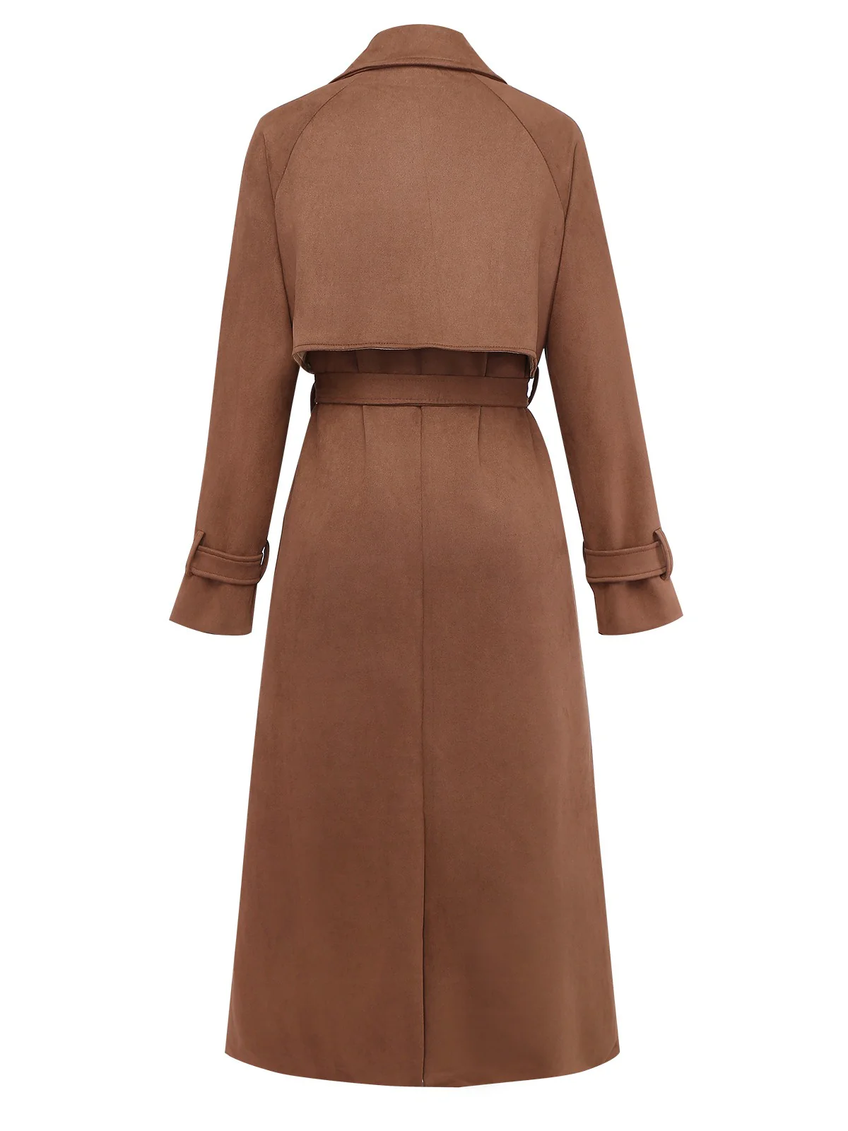 Brown 1950s Suede Lapel Double-Breasted Trench Coat - Image 2