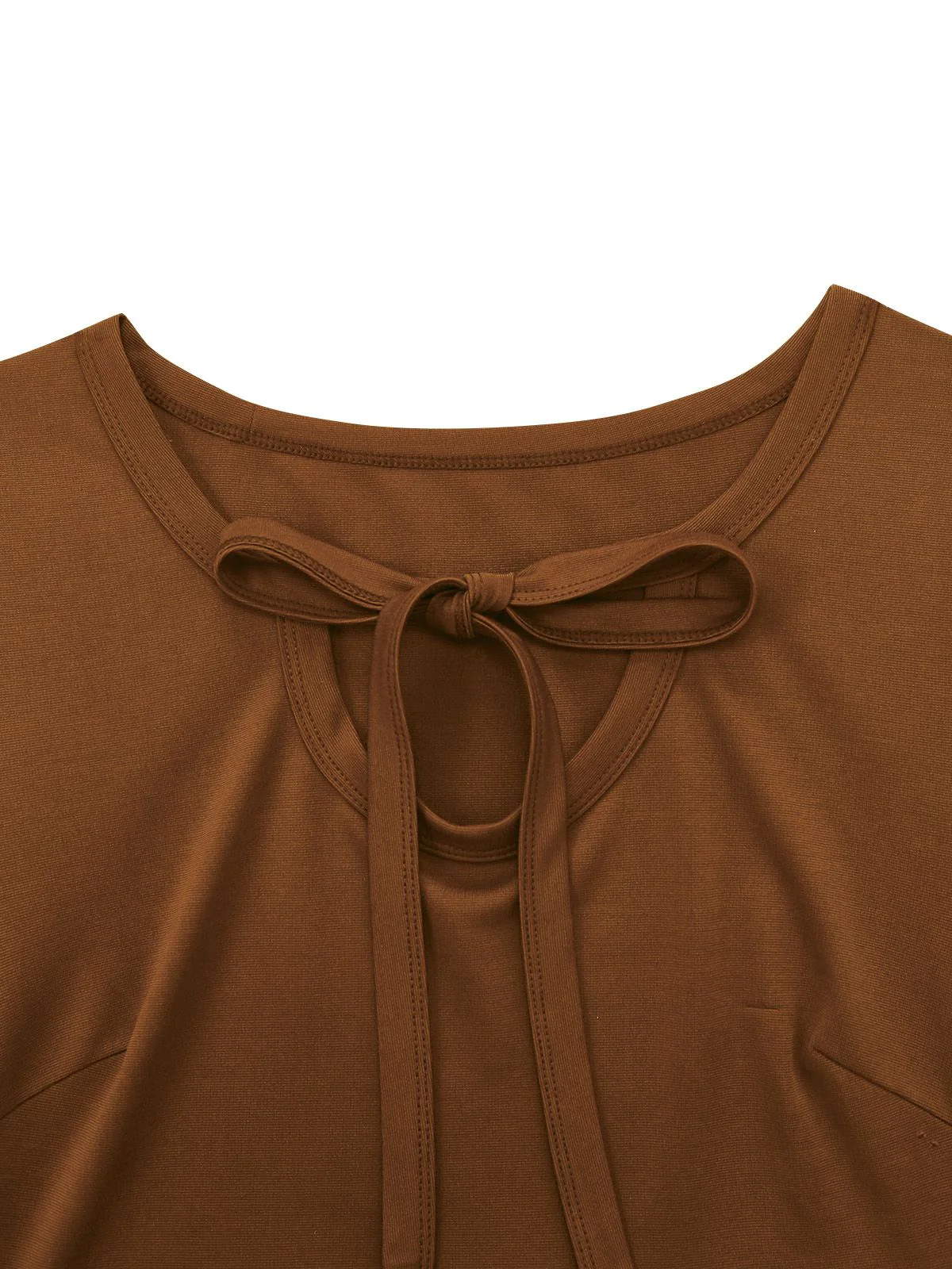 Brown 1950s Tie-Neck Knit Plaid Dress - Image 7